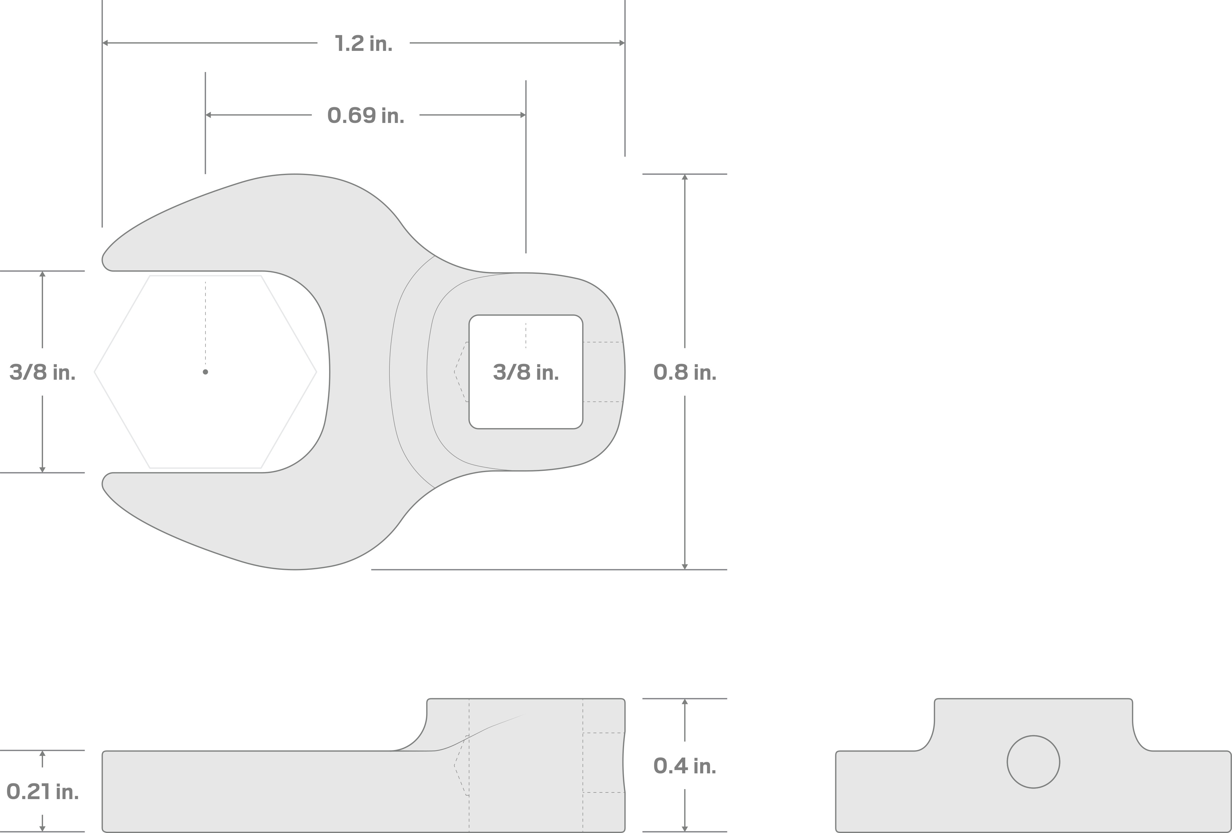 Specs for 3/8 Inch Drive x 3/8 Inch Crowfoot Wrench (Chrome Finish)