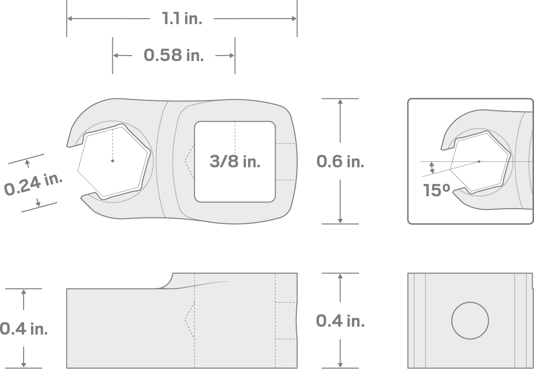 Specs for 3/8 Inch Drive x 5/16 Inch 6-Point Flare Nut Crowfoot Wrench