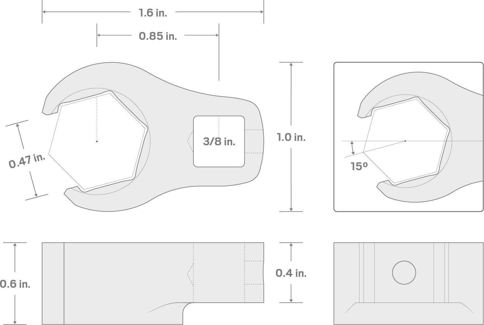 Specs for 3/8 Inch Drive x 5/8 Inch 6-Point Flare Nut Crowfoot Wrench