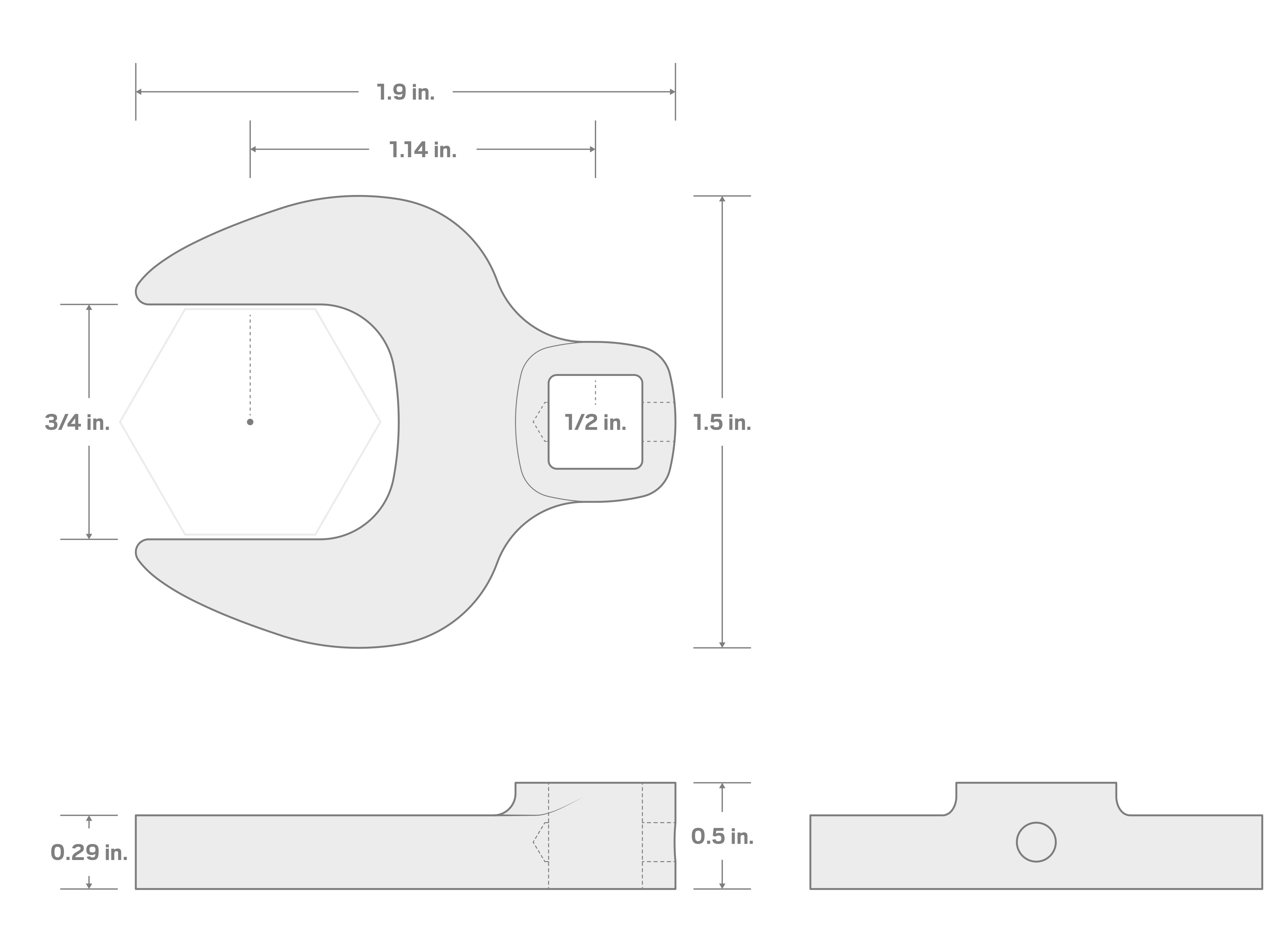 Specs for 1/2 Inch Drive x 3/4 Inch Crowfoot Wrench (Chrome Finish) (Blemished)
