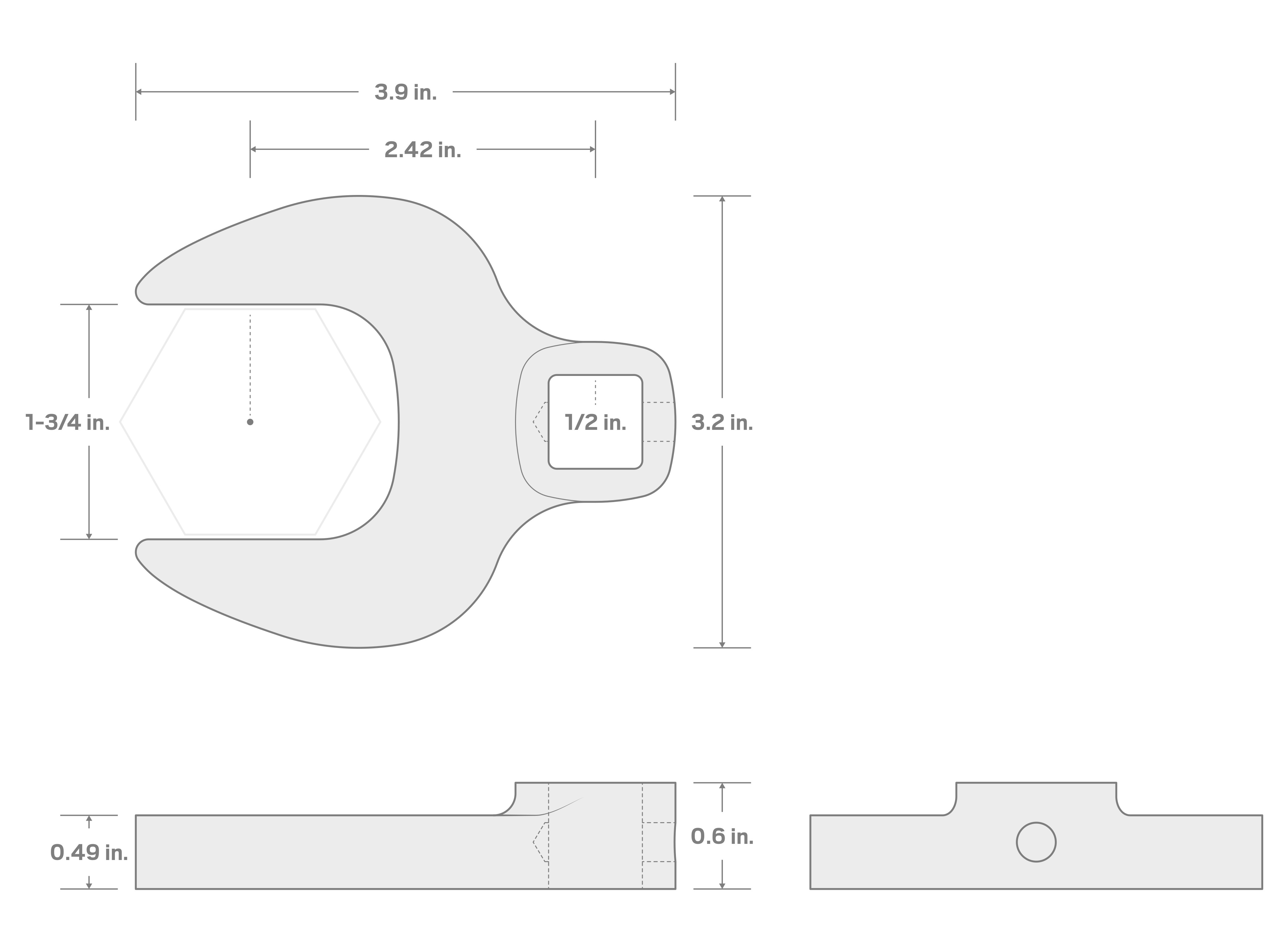 Specs for 1/2 Inch Drive x 1-3/4 Inch Crowfoot Wrench (Chrome Finish) (Blemished)
