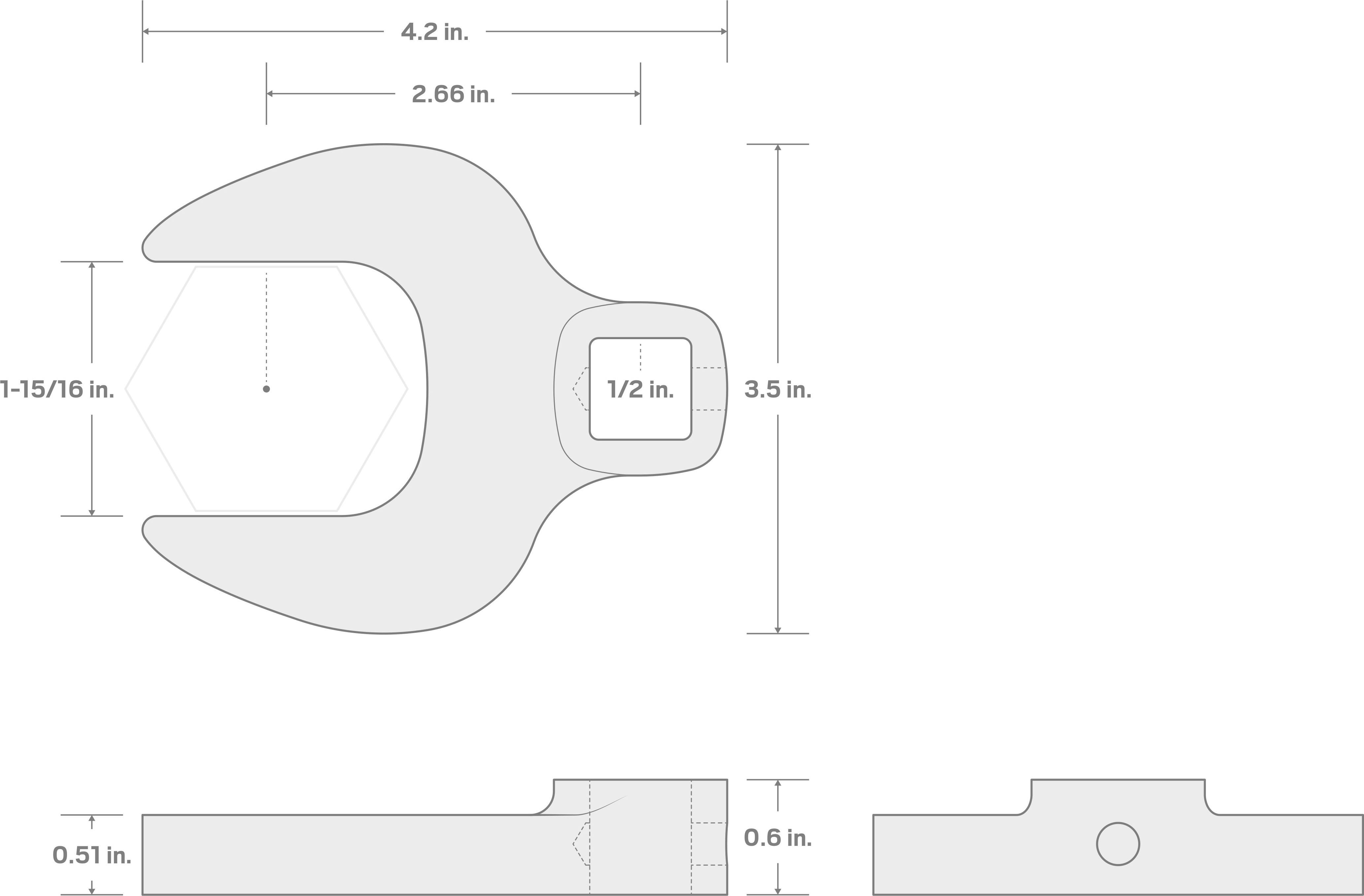 Specs for 1/2 Inch Drive x 1-15/16 Inch Crowfoot Wrench (Chrome Finish)