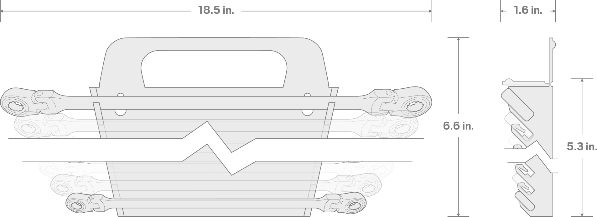 Specs for Long Flex Head 12-Point Ratcheting Box End Wrench Set with Holder, 6-Piece (1/4-13/16 in.)