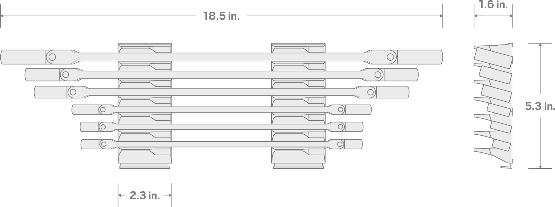 Specs for Long Flex Head 12-Point Ratcheting Box End Wrench Set with Modular Organizers, 6-Piece (1/4-13/16 in.)