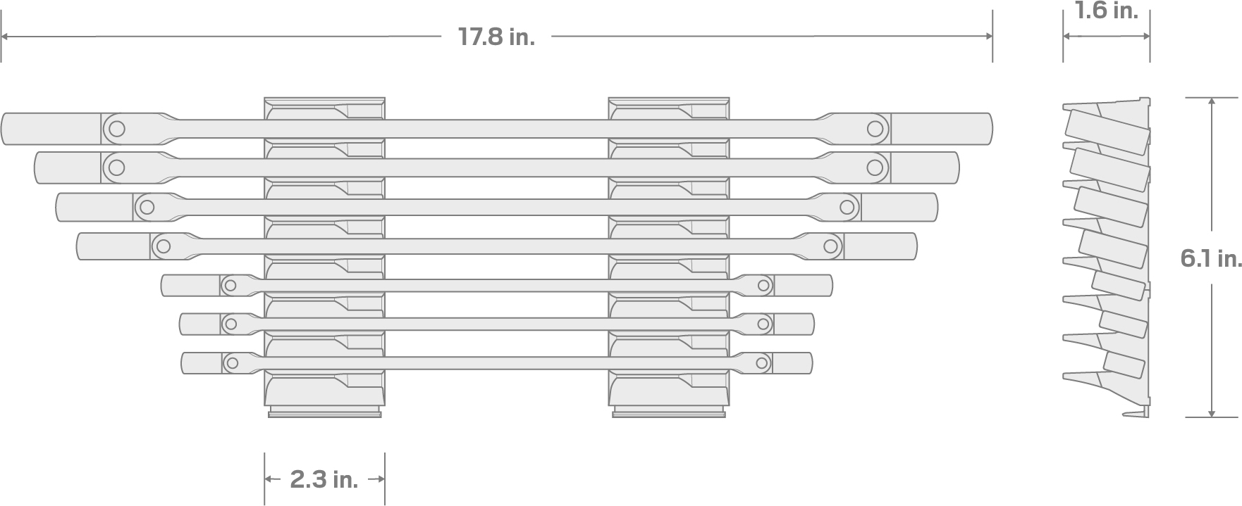 Specs for Long Flex Head 12-Point Ratcheting Box End Wrench Set with Modular Organizers, 7-Piece (6-19 mm)