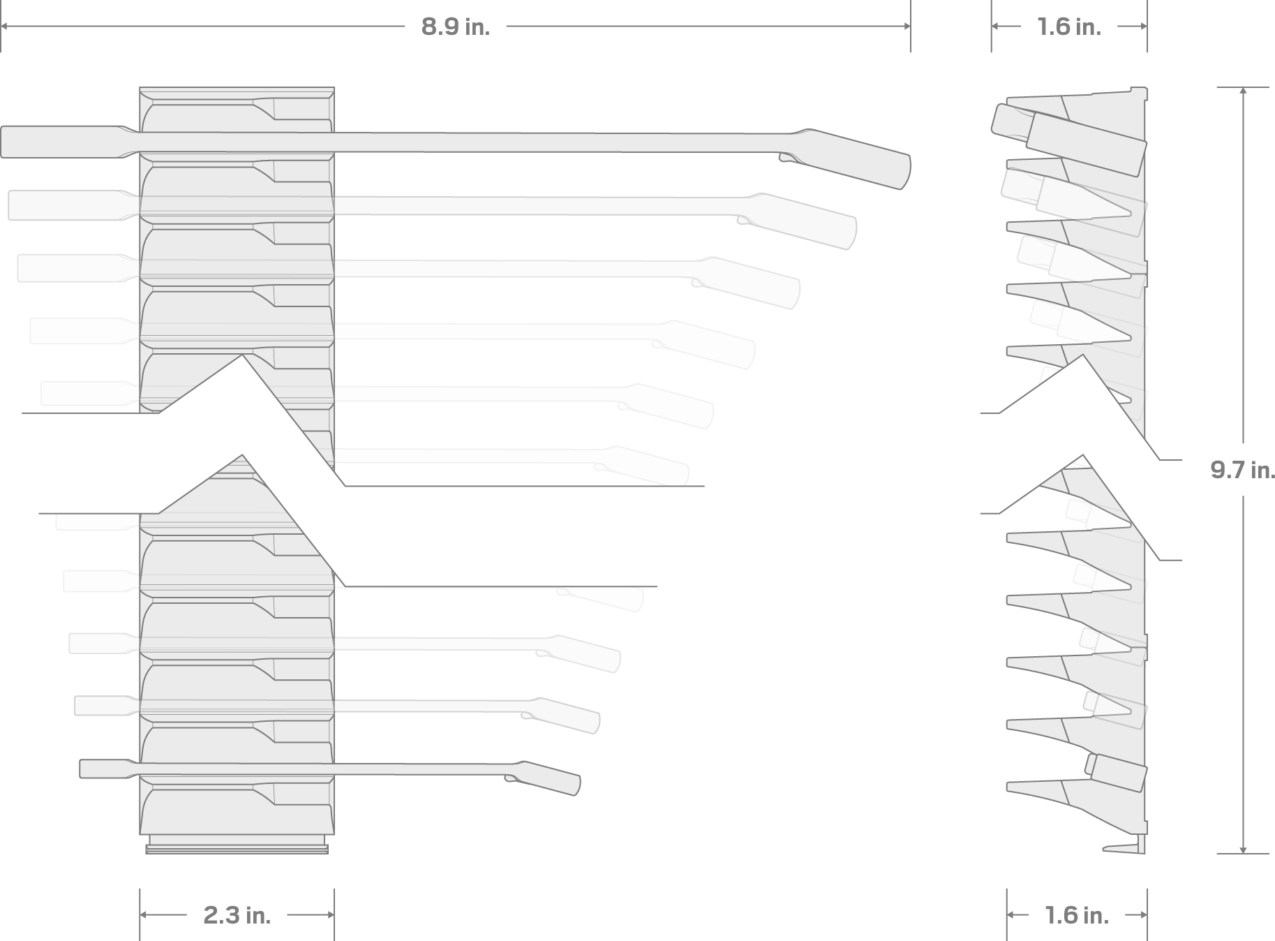 Specs for Reversible 12-Point Ratcheting Combination Wrench Set with Modular Organizers, 11-Piece (1/4-3/4 in.)