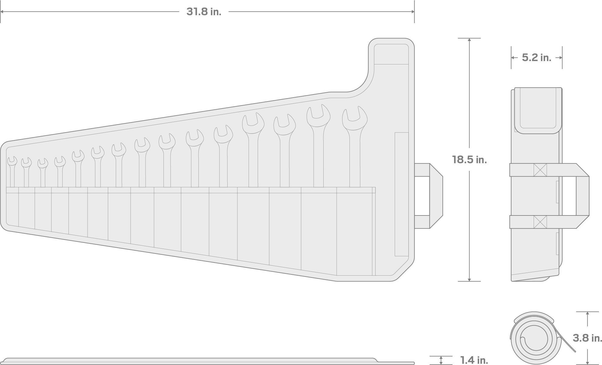 Specs for Reversible 12-Point Ratcheting Combination Wrench Set with Pouch, 15-Piece (1/4-1 in.)