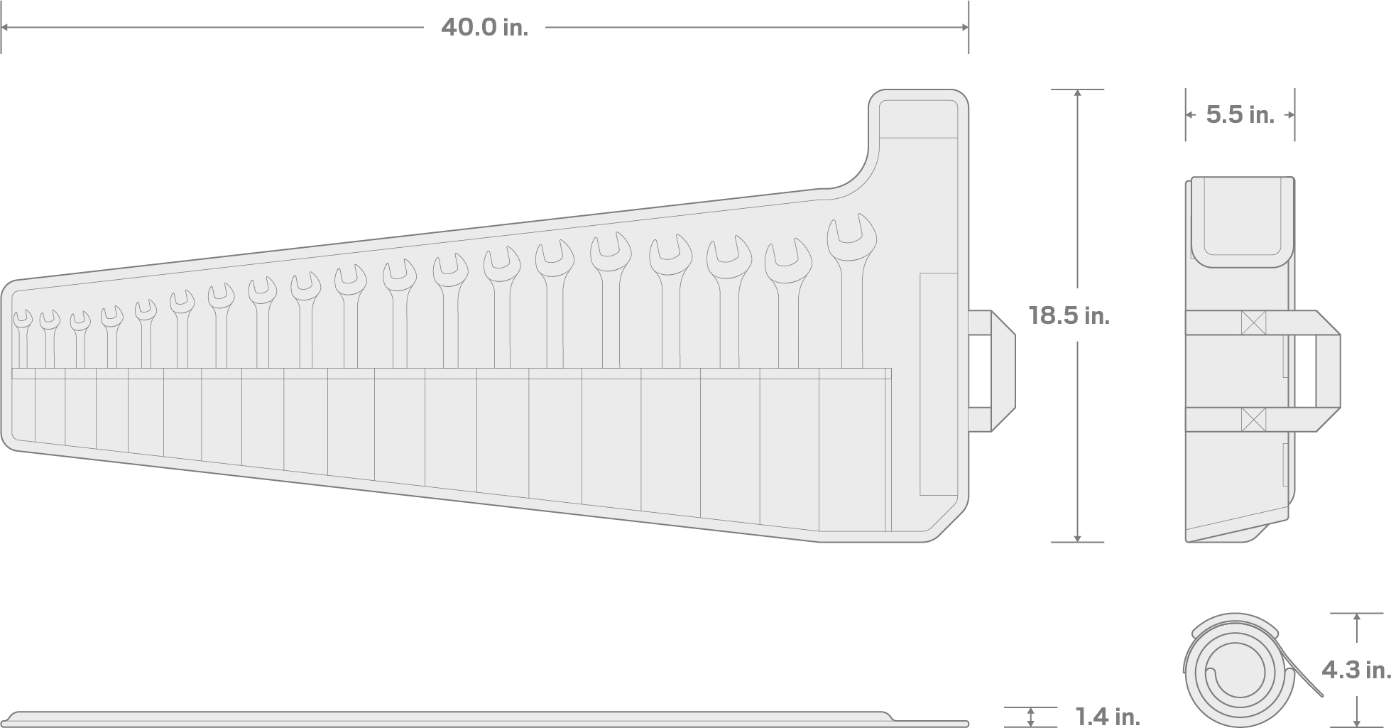 Specs for Reversible 12-Point Ratcheting Combination Wrench Set with Pouch, 19-Piece (6-24 mm)