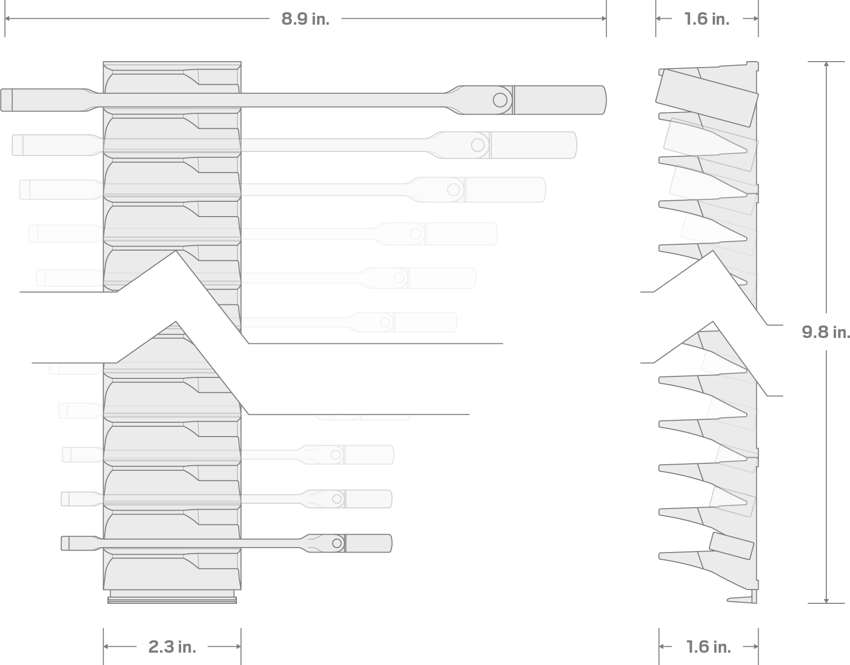 Specs for Flex Head 12-Point Ratcheting Combination Wrench Set with Modular Organizers, 11-Piece (1/4-3/4 in.)