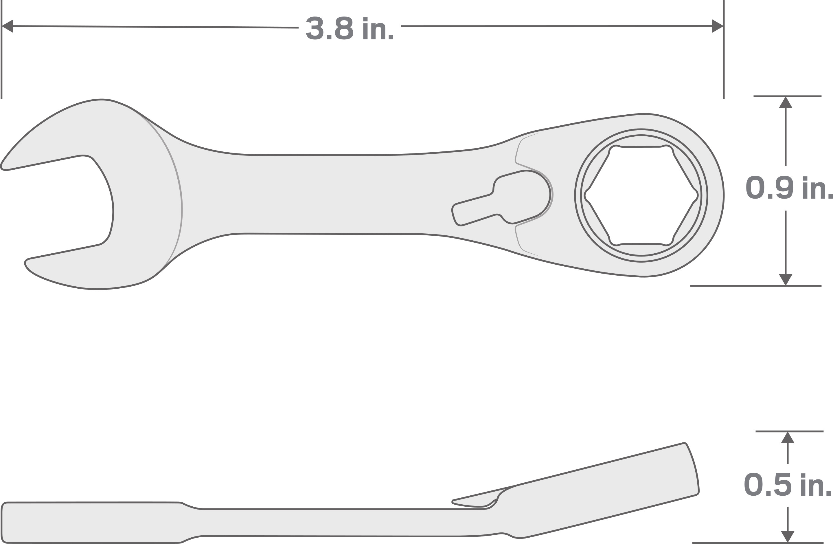 Specs for 3/8 Inch Stubby Reversible Ratcheting Combination Wrench