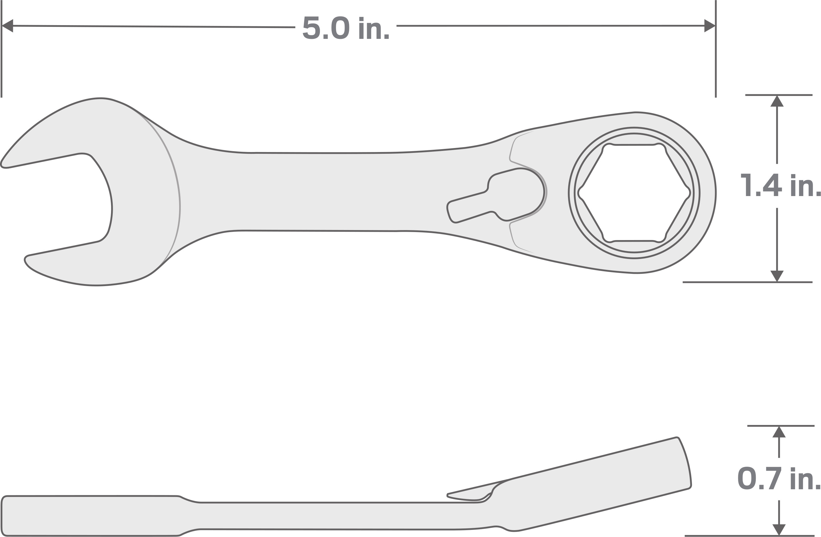 Specs for 11/16 Inch Stubby Reversible Ratcheting Combination Wrench