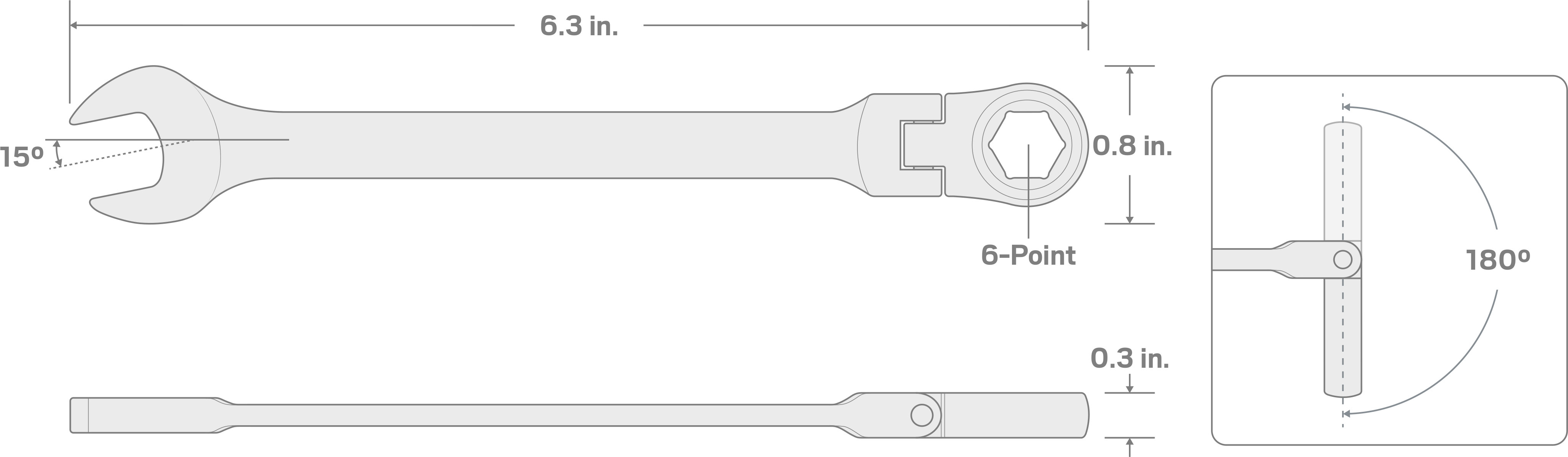 Specs for 3/8 Inch Flex Ratcheting Combination Wrench