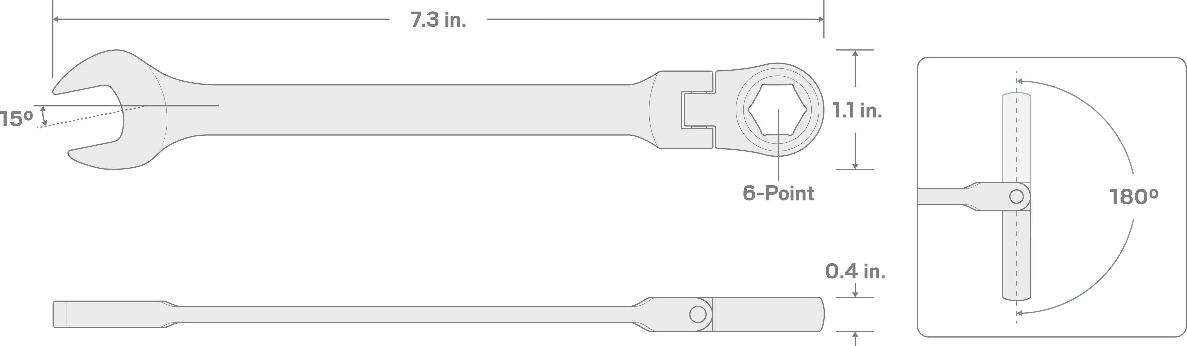 Specs for 1/2 Inch Flex Ratcheting Combination Wrench