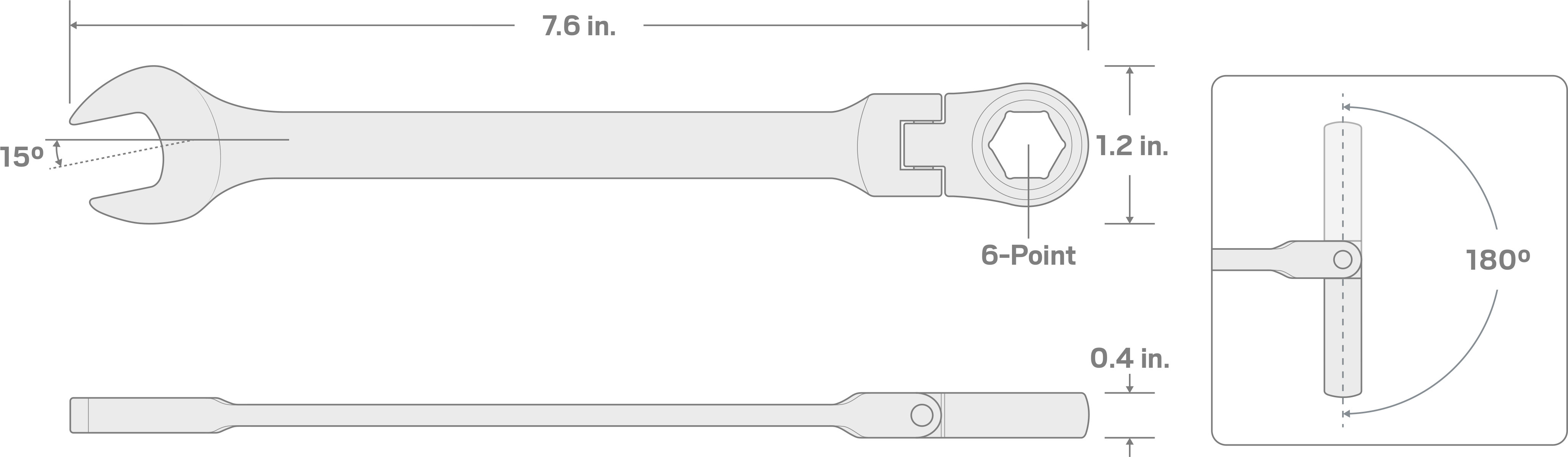 Specs for 14 mm Flex Ratcheting Combination Wrench