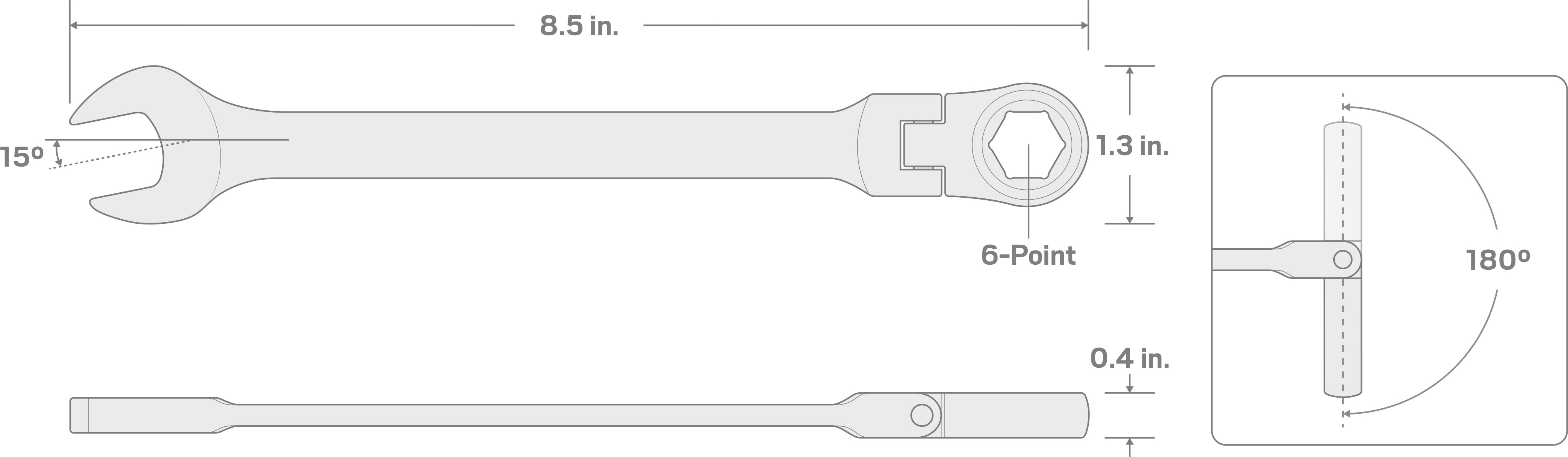 Specs for 15 mm Flex Ratcheting Combination Wrench