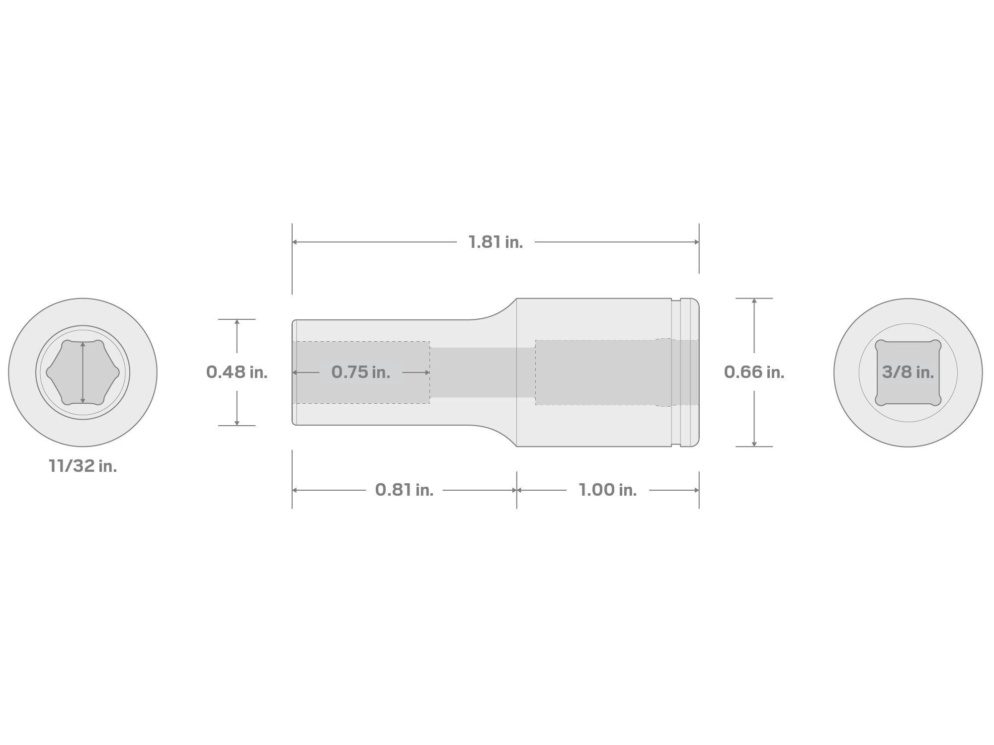 Specs for 3/8 Inch Drive x 11/32 Inch 6-Point Semi-Deep Socket (Incorrect Shoulder Height)
