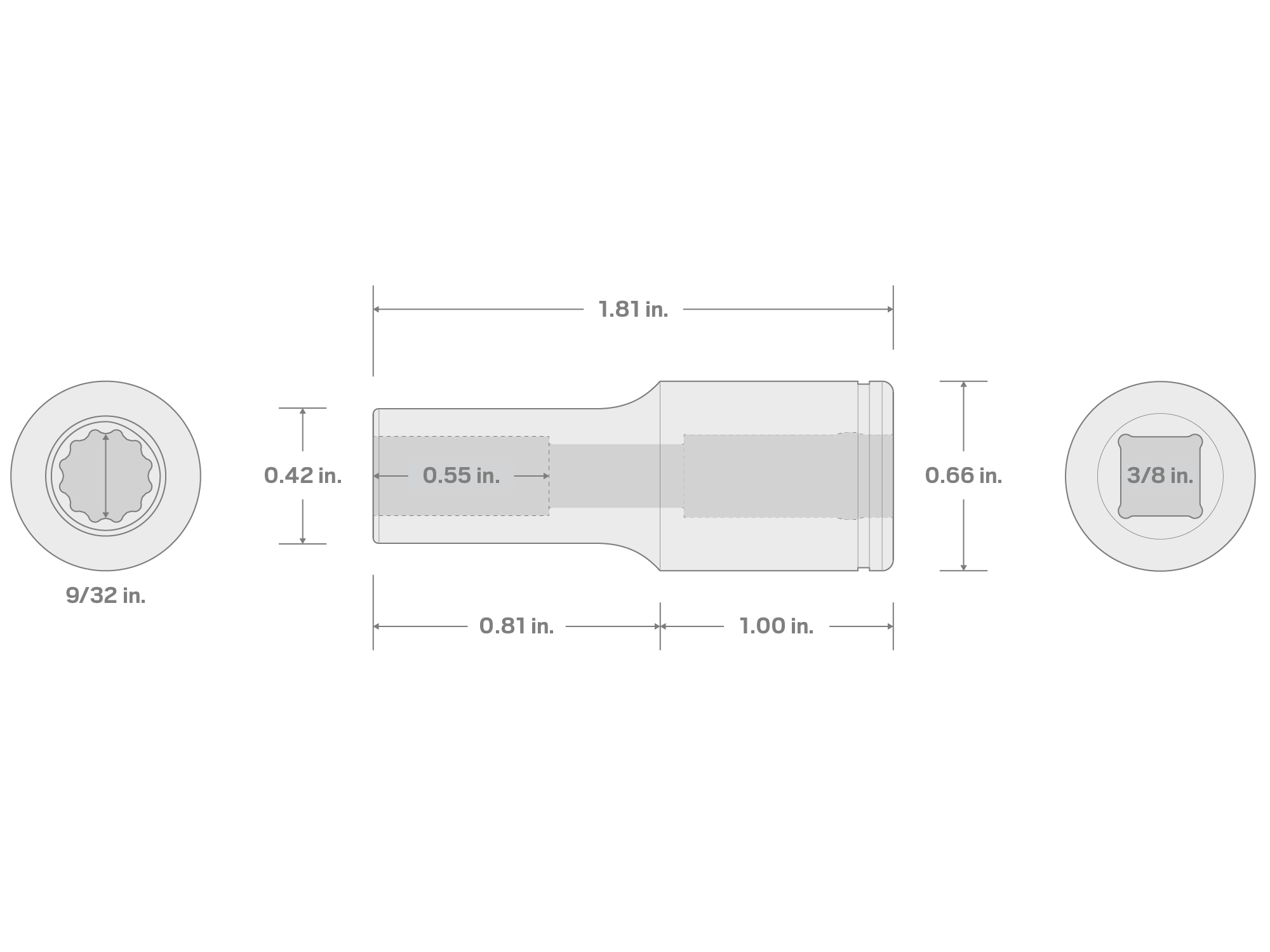 Specs for 3/8 Inch Drive x 9/32 Inch 12-Point Semi-Deep Socket (Incorrect Shoulder Height)