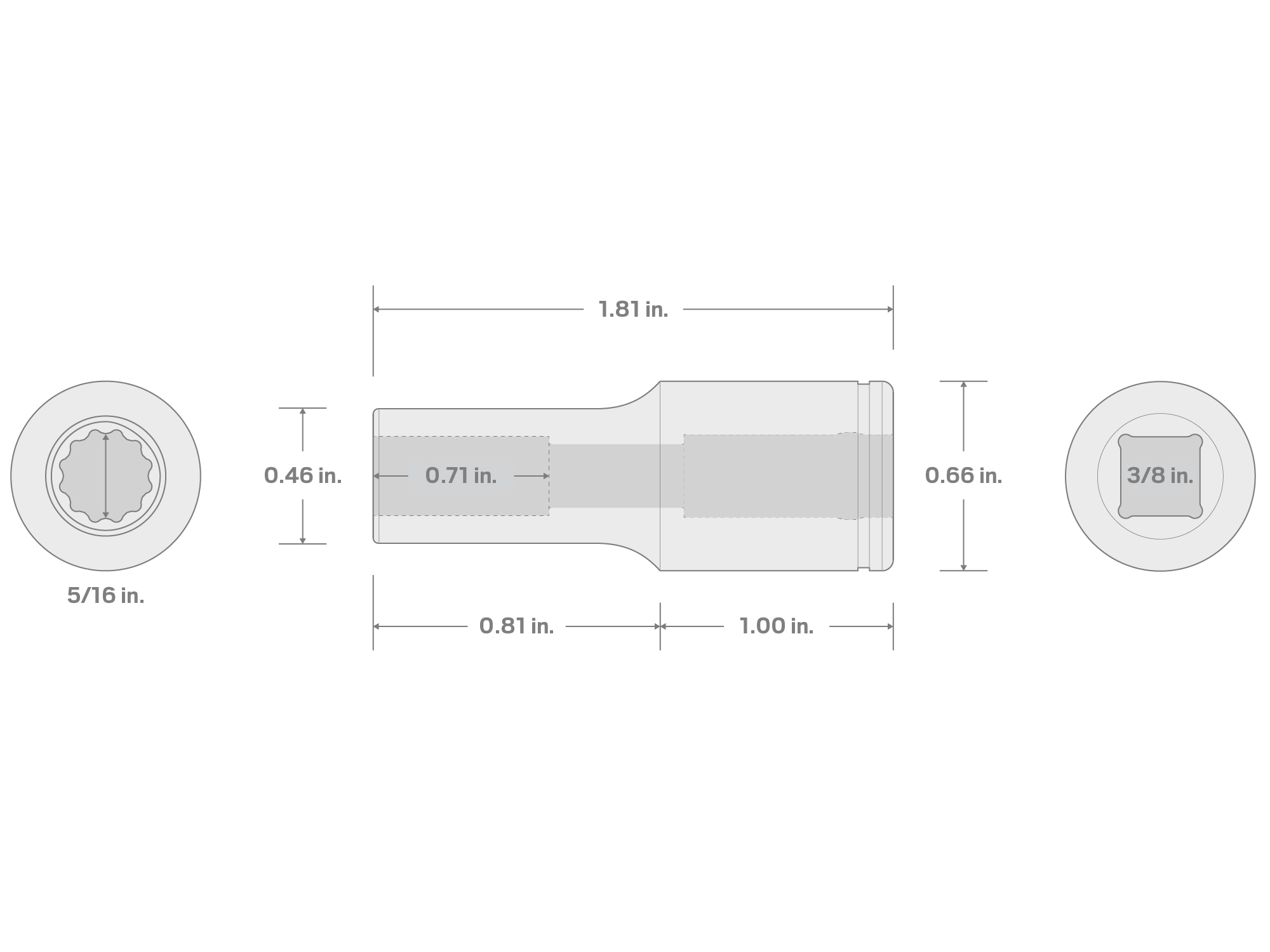 Specs for 3/8 Inch Drive x 5/16 Inch 12-Point Semi-Deep Socket (Incorrect Shoulder Height)