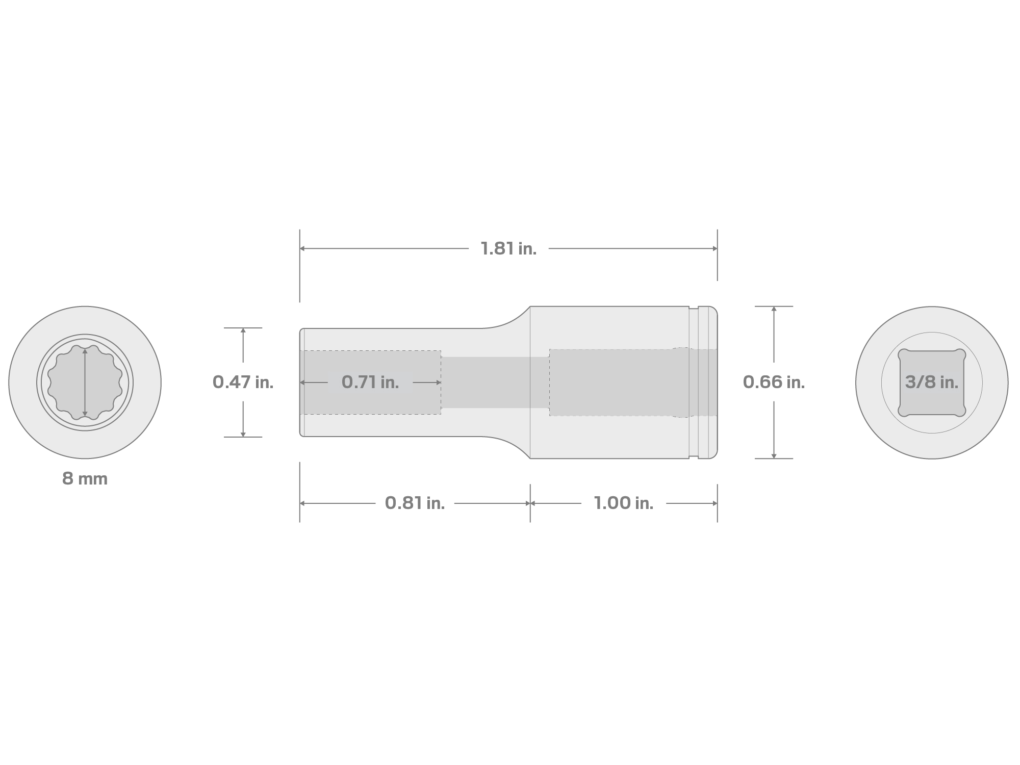 Specs for 3/8 Inch Drive x 8 mm 12-Point Semi-Deep Socket (Incorrect Shoulder Height)