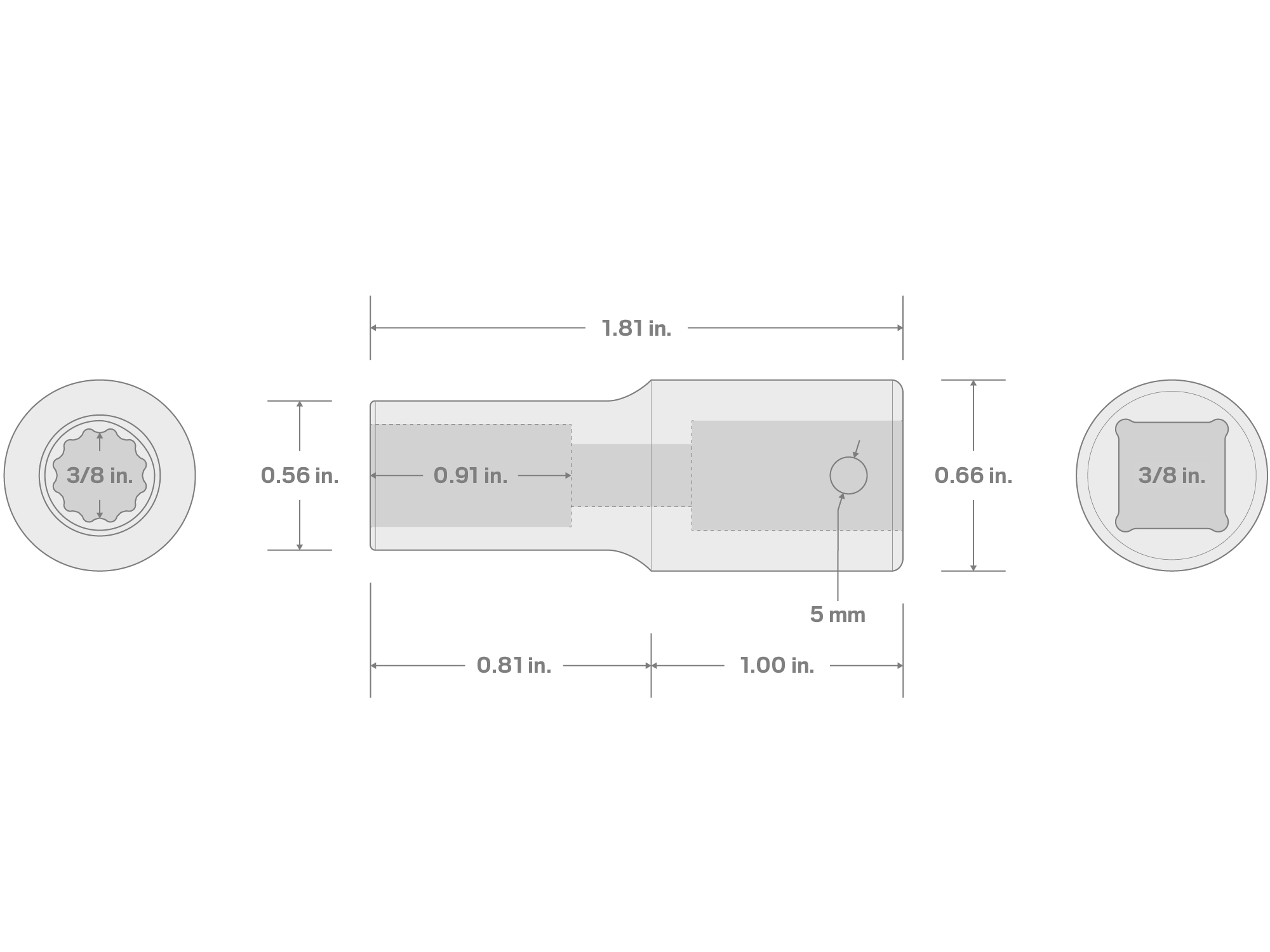 Specs for 3/8 Inch Drive x 3/8 Inch 12-Point Semi-Deep Impact Socket (Incorrect Shoulder Height)