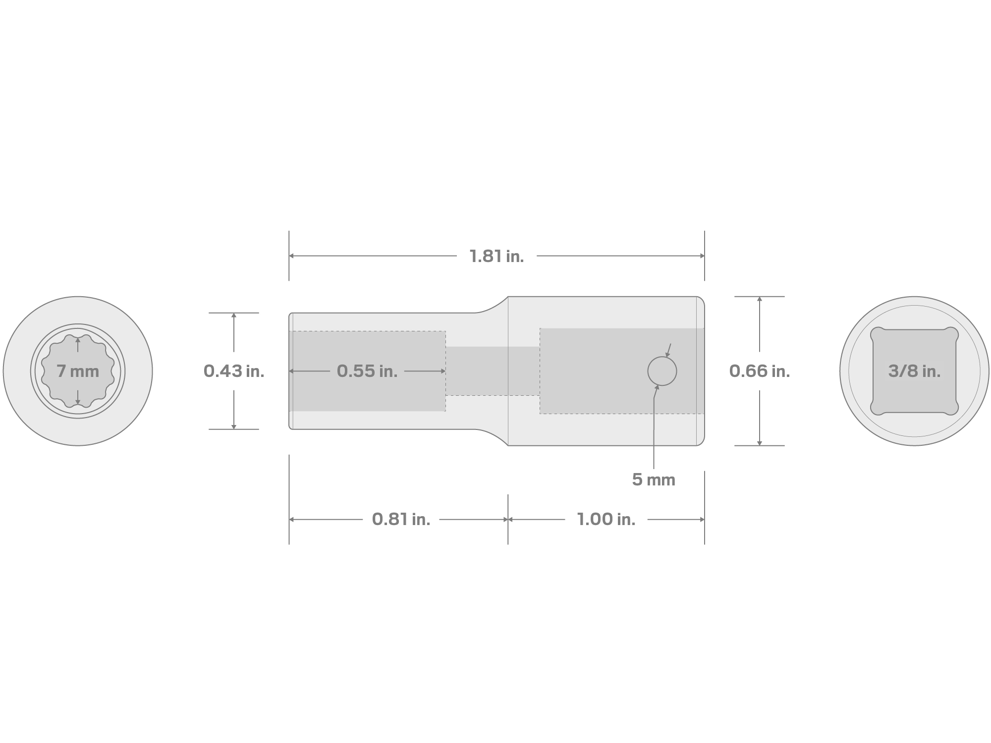 Specs for 3/8 Inch Drive x 7 mm 12-Point Semi-Deep Impact Socket (Incorrect Shoulder Height)