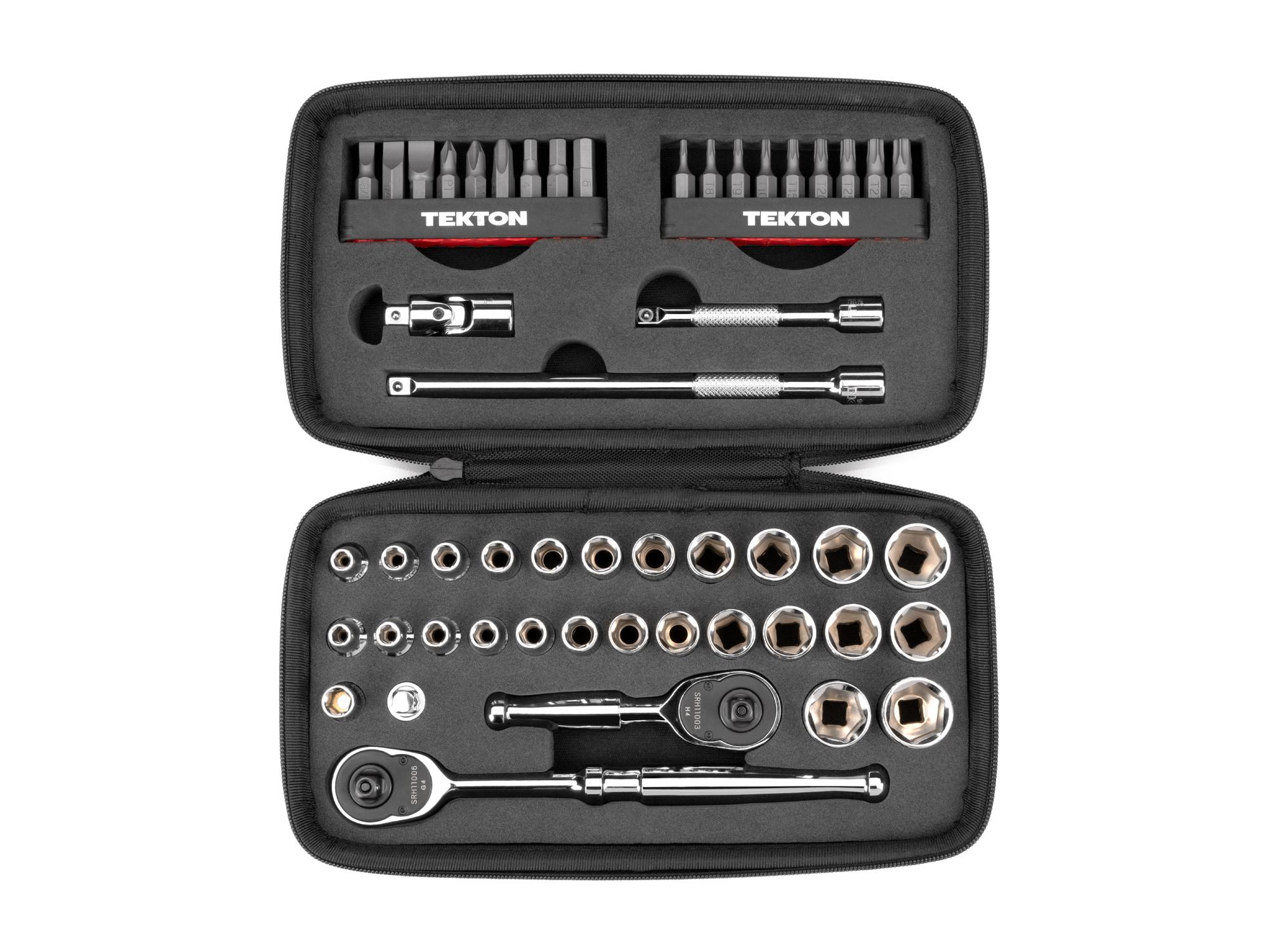 Front view of Tekton case hand drive 6-point socket set. Item #EXP00008