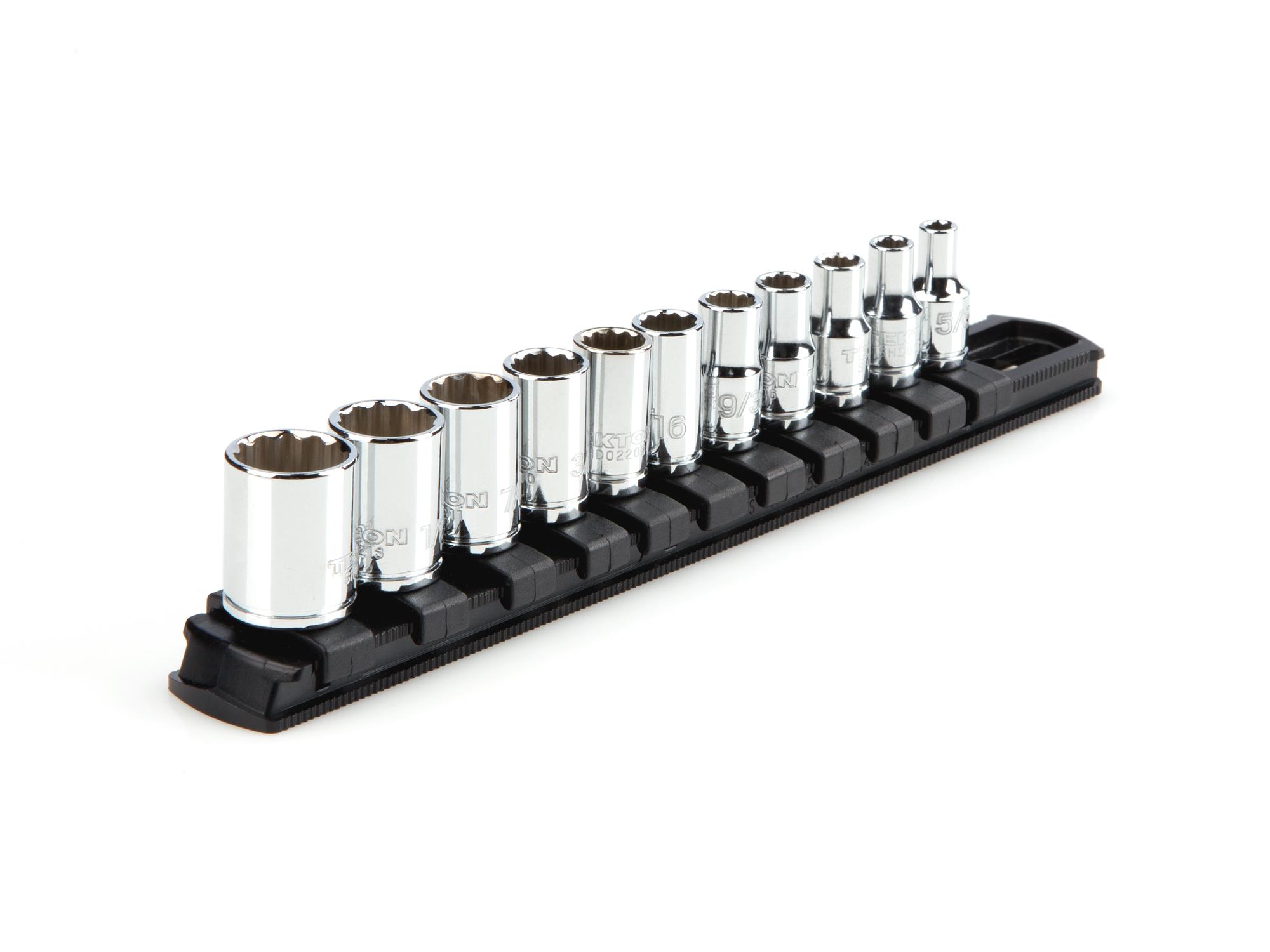 1/4 Inch Drive Shallow 12-Point Socket Set with Rail (11-Piece)