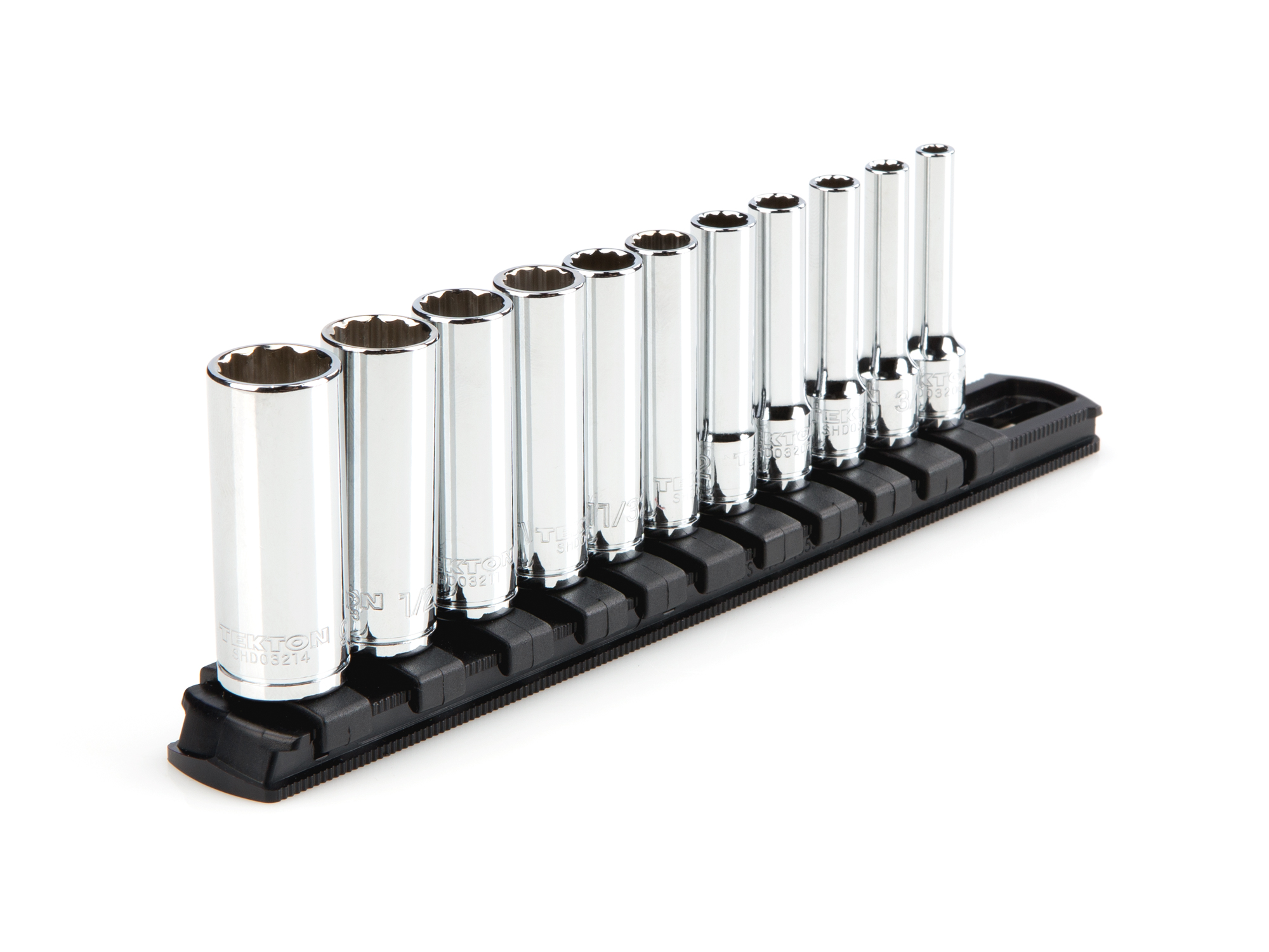 1/4 Inch Drive Deep 12-Point Socket Set with Rail (11-Piece)