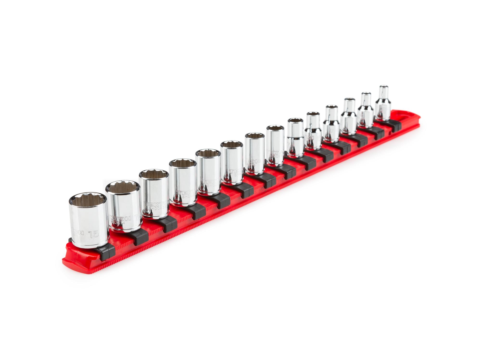 1/4 Inch Drive Shallow 12-Point Socket Set with Rail (14-Piece)