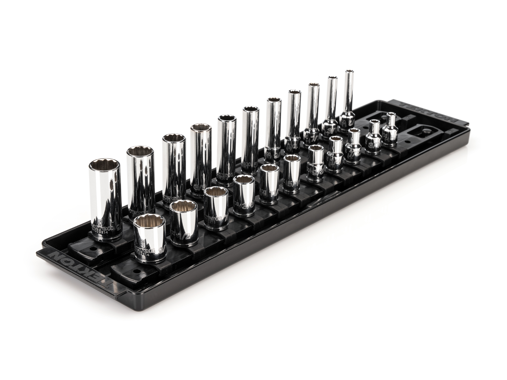 1/4 Inch Drive 12-Point Socket Set with Rails and Tray (22-Piece)