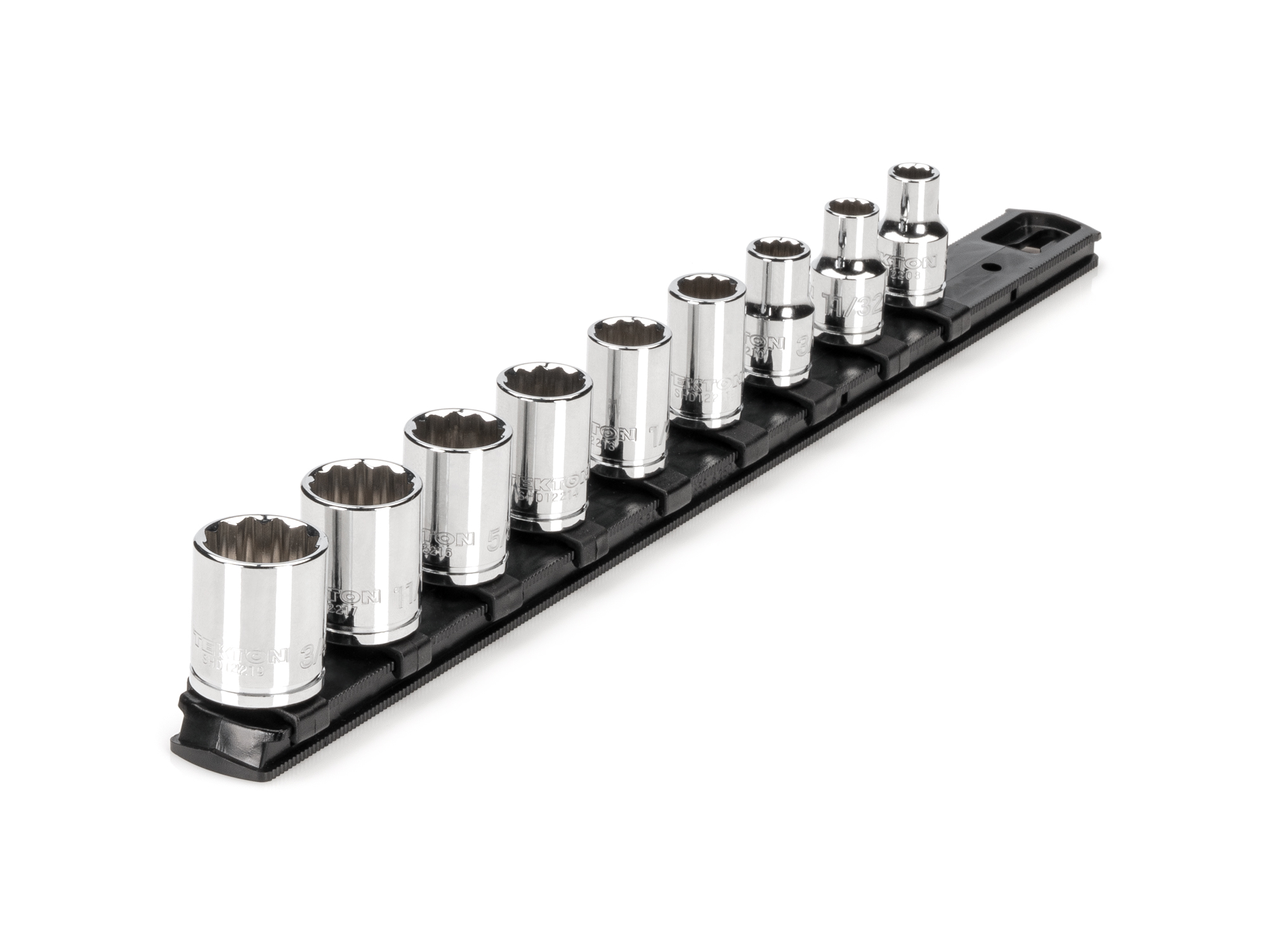 3/8 Inch Drive 12-Point Socket Set with Rail (9-Piece)