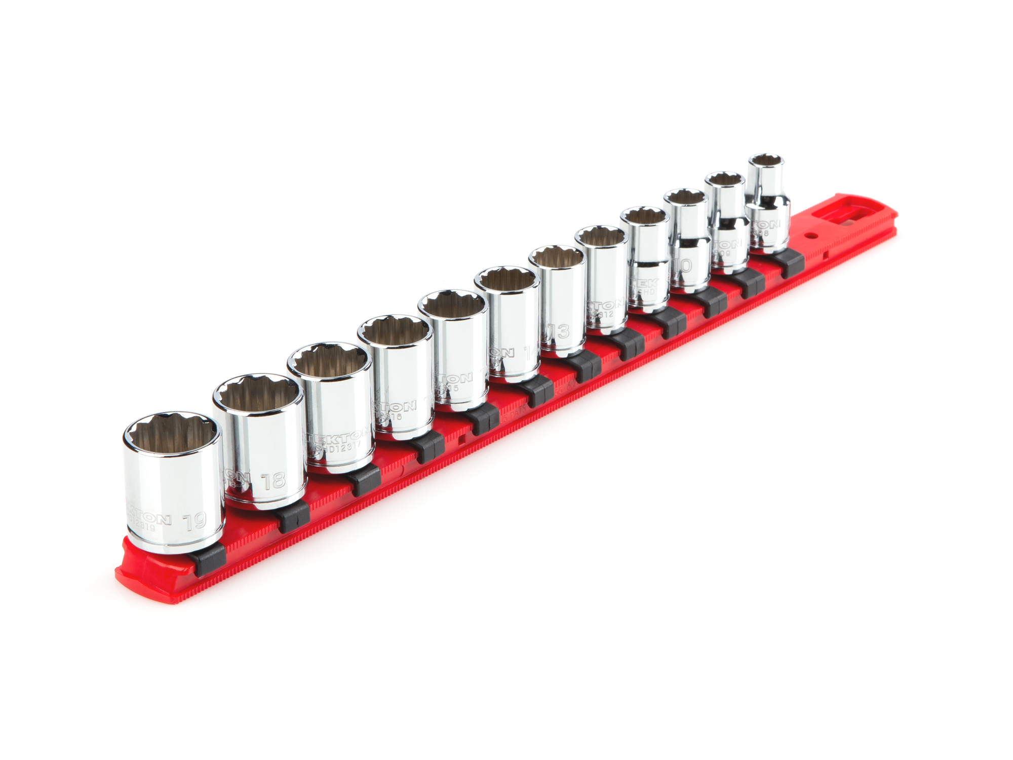 TEKTON 3/8 Inch Drive 12-Point Socket Set with Rail, 12-Piece (8-19 mm)