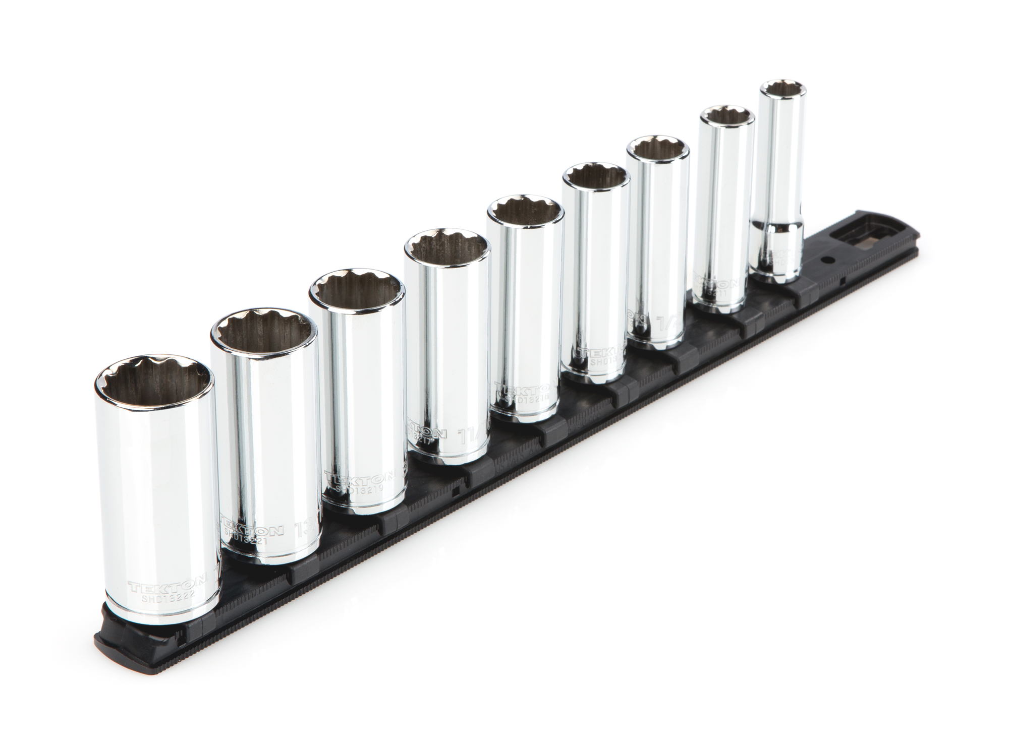 3/8 Inch Drive Deep 12-Point Socket Set with Rail (9-Piece)