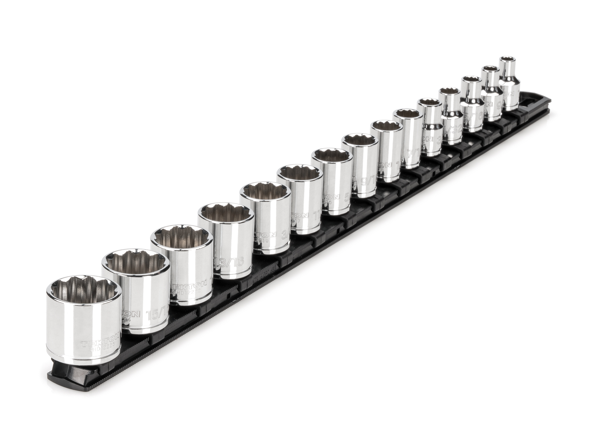 3/8 Inch Drive 12-Point Socket Set with Rail (15-Piece)