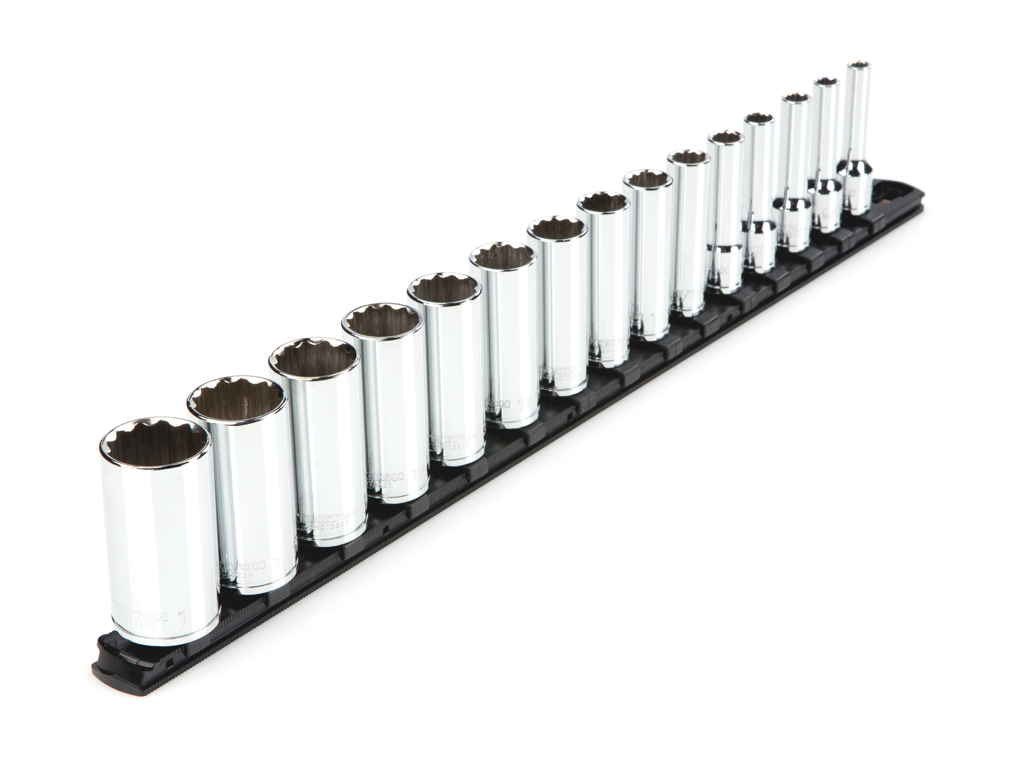 3/8 Inch Drive Deep 12-Point Socket Set with Rail (15-Piece)