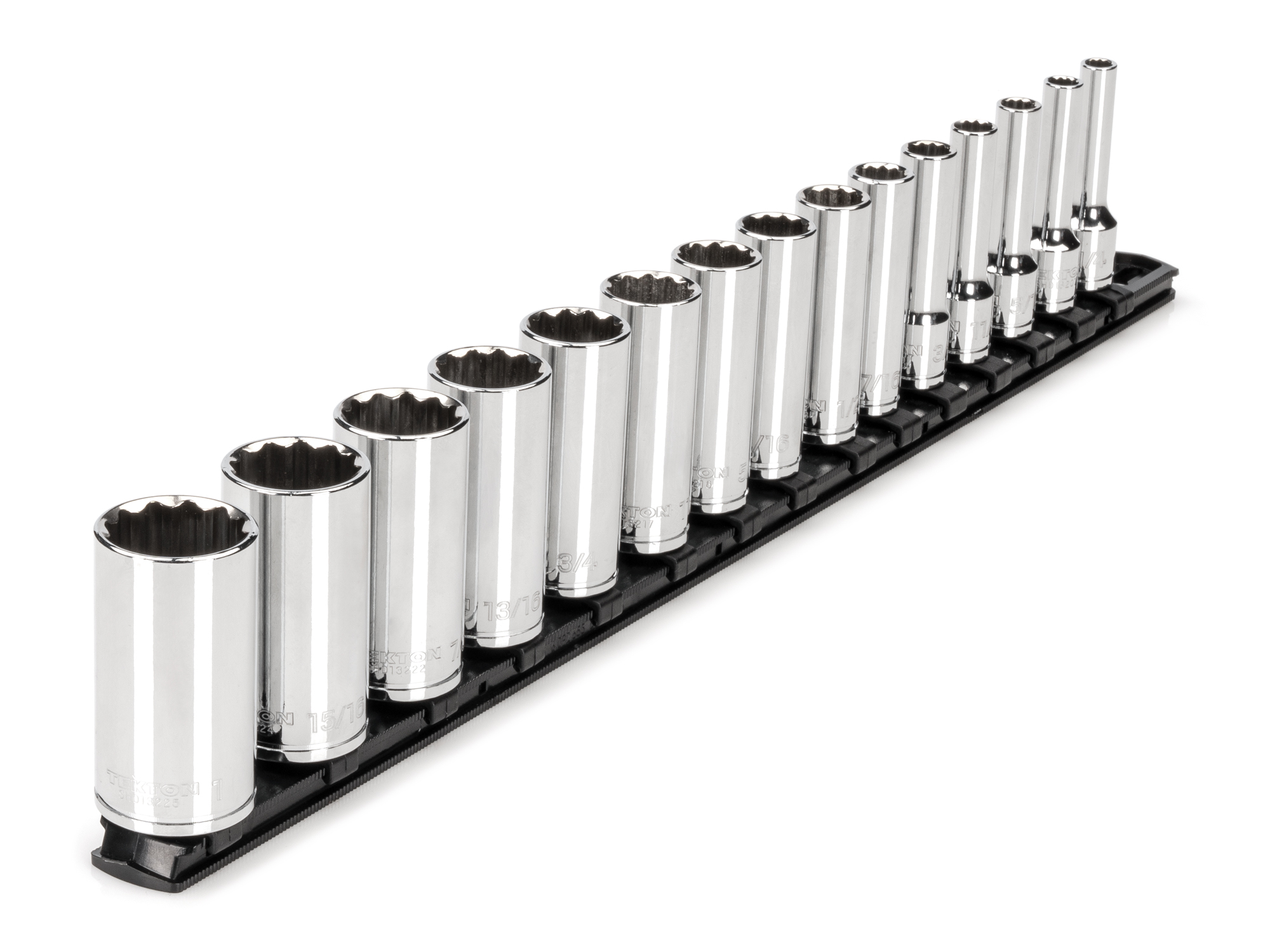 3/8 Inch Drive Deep 12-Point Socket Set with Rail (15-Piece)