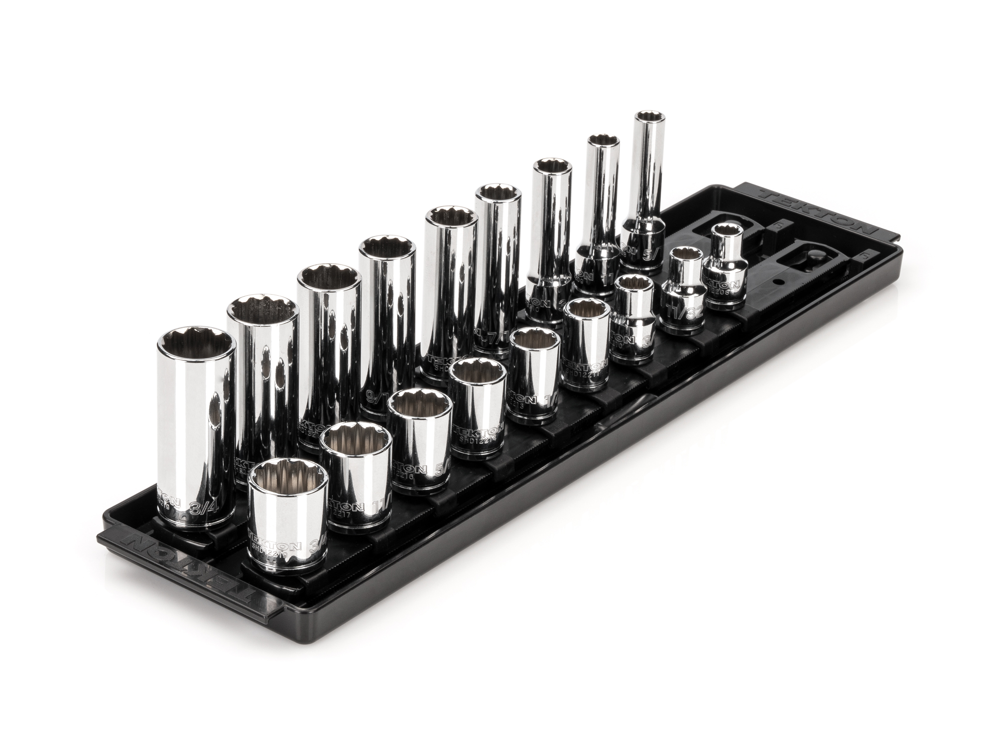 TEKTON 3/8 Inch Drive 12-Point Socket Set with Rails and Tray, 18-Piece (5/16-3/4 in.)