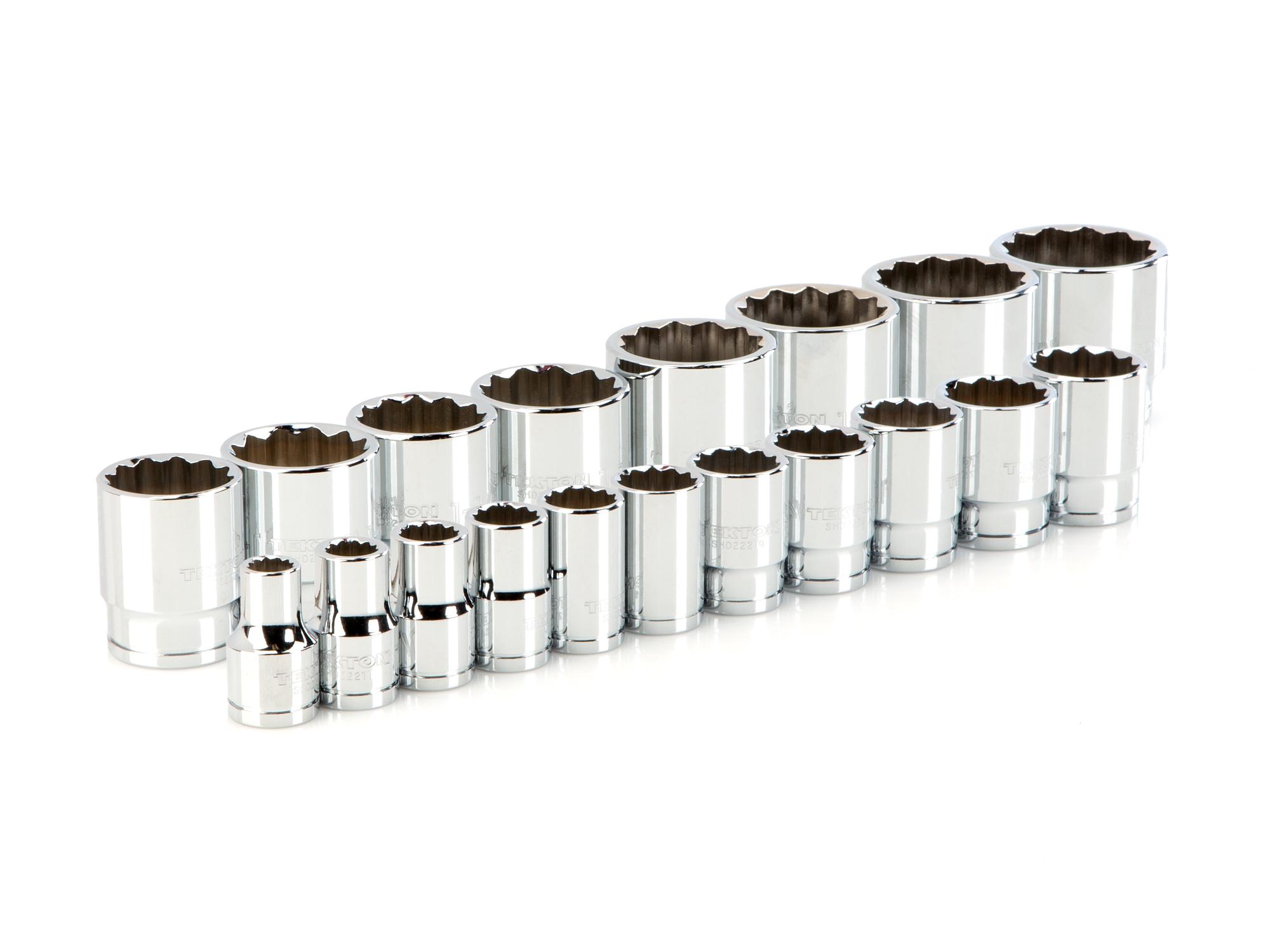 Front-right angle view of Tekton hand drive 12-point socket set. Item #SHD92011