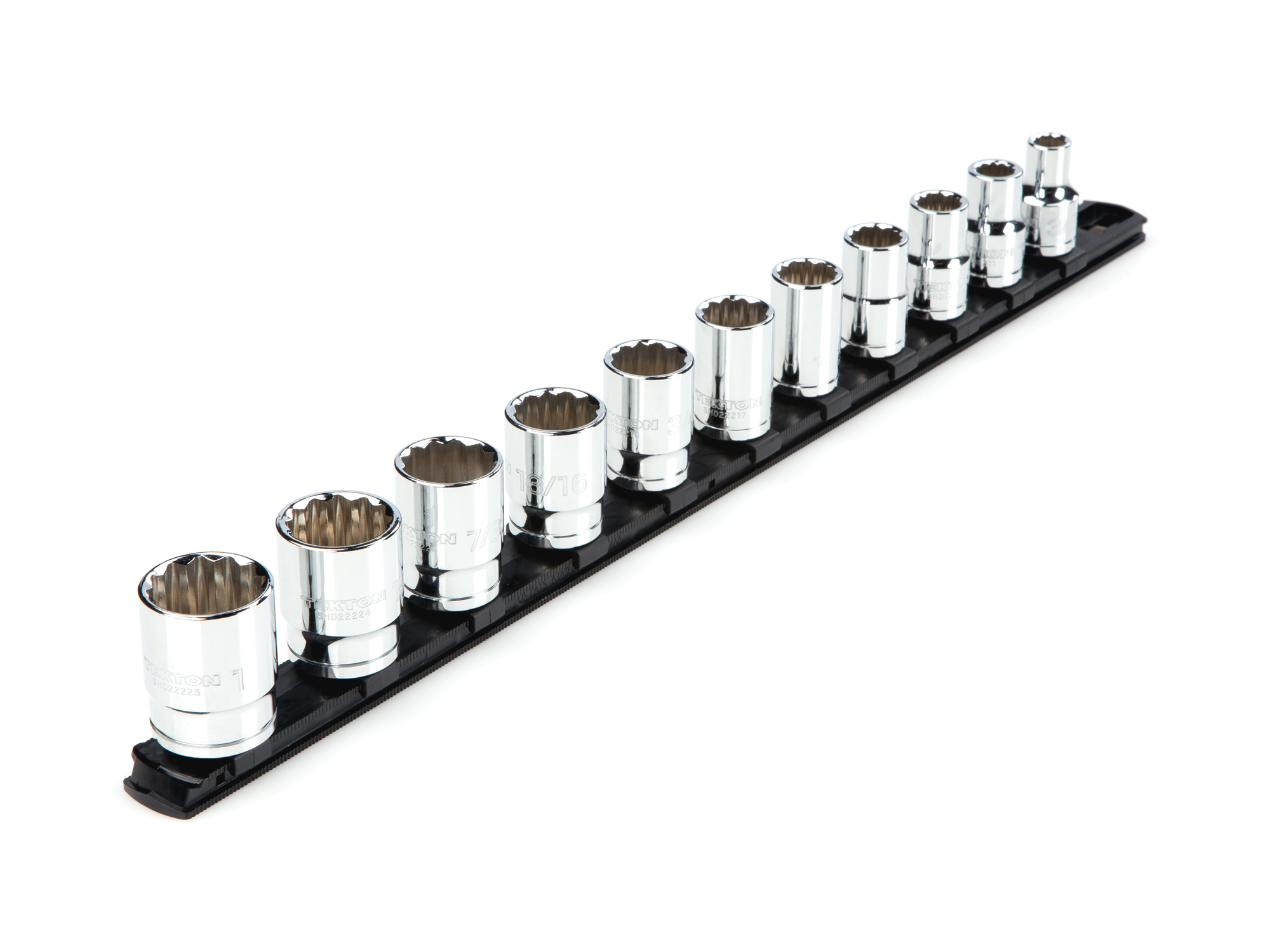 TEKTON 1/2 Inch Drive 12-Point Socket Set with Rail, 11-Piece (3/8-1 in.)