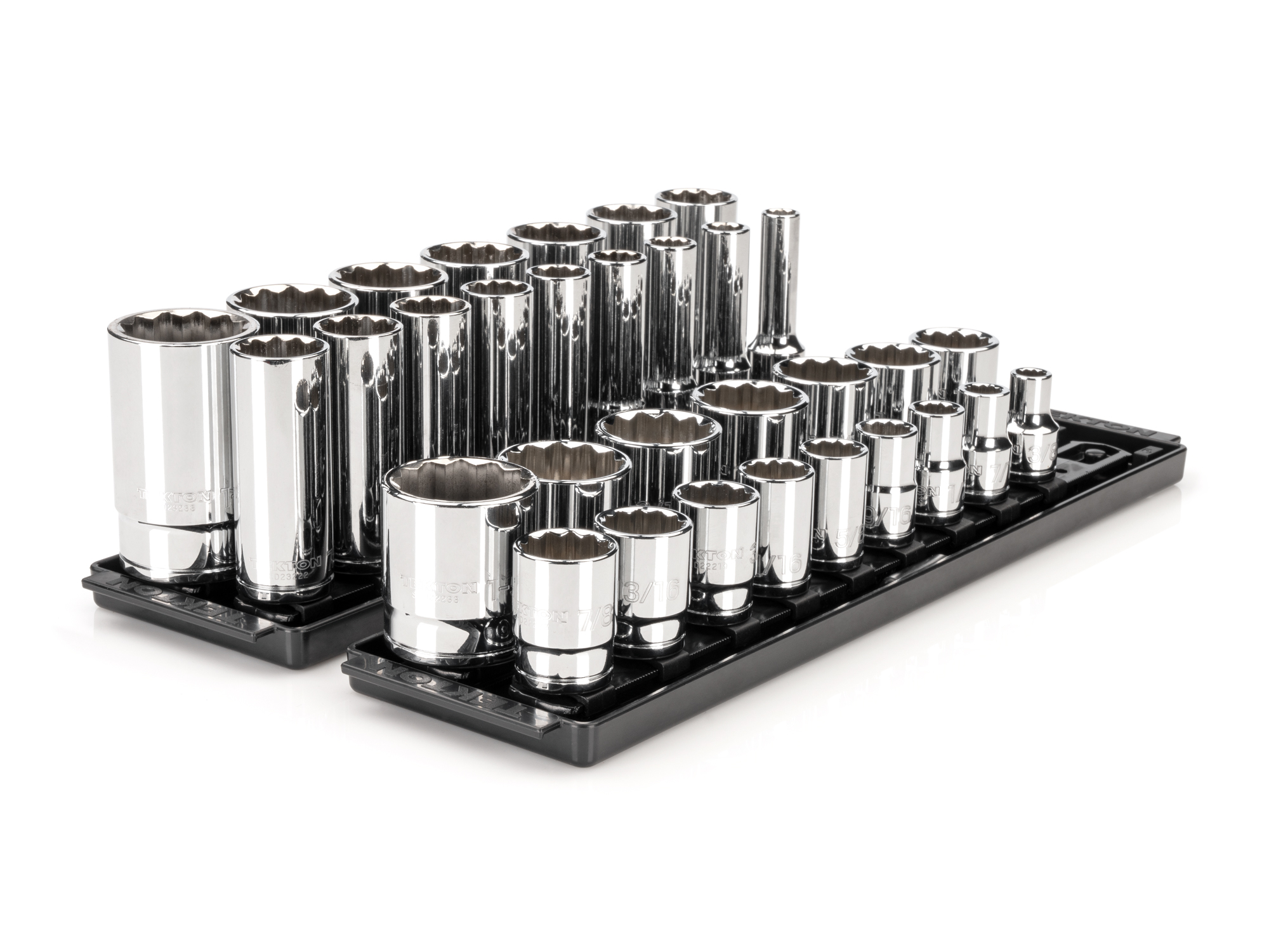 TEKTON 1/2 Inch Drive 12-Point Socket Set with Rails and Trays, 32-Piece (3/8 - 1-5/16 in.)