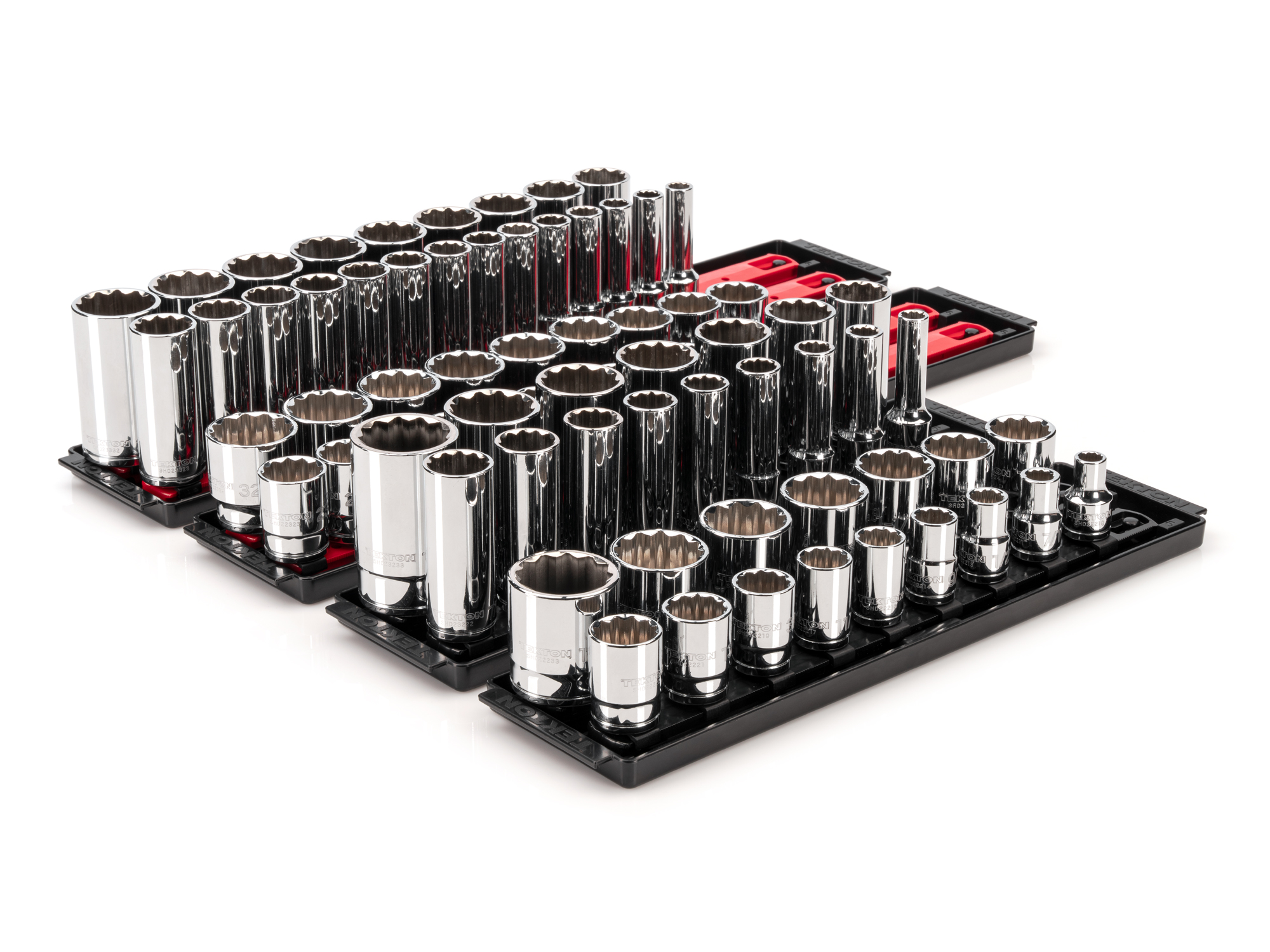 TEKTON 1/2 Inch Drive 12-Point Socket Set with Rails and Trays, 78-Piece (3/8 - 1-5/16 in., 10-32 mm)