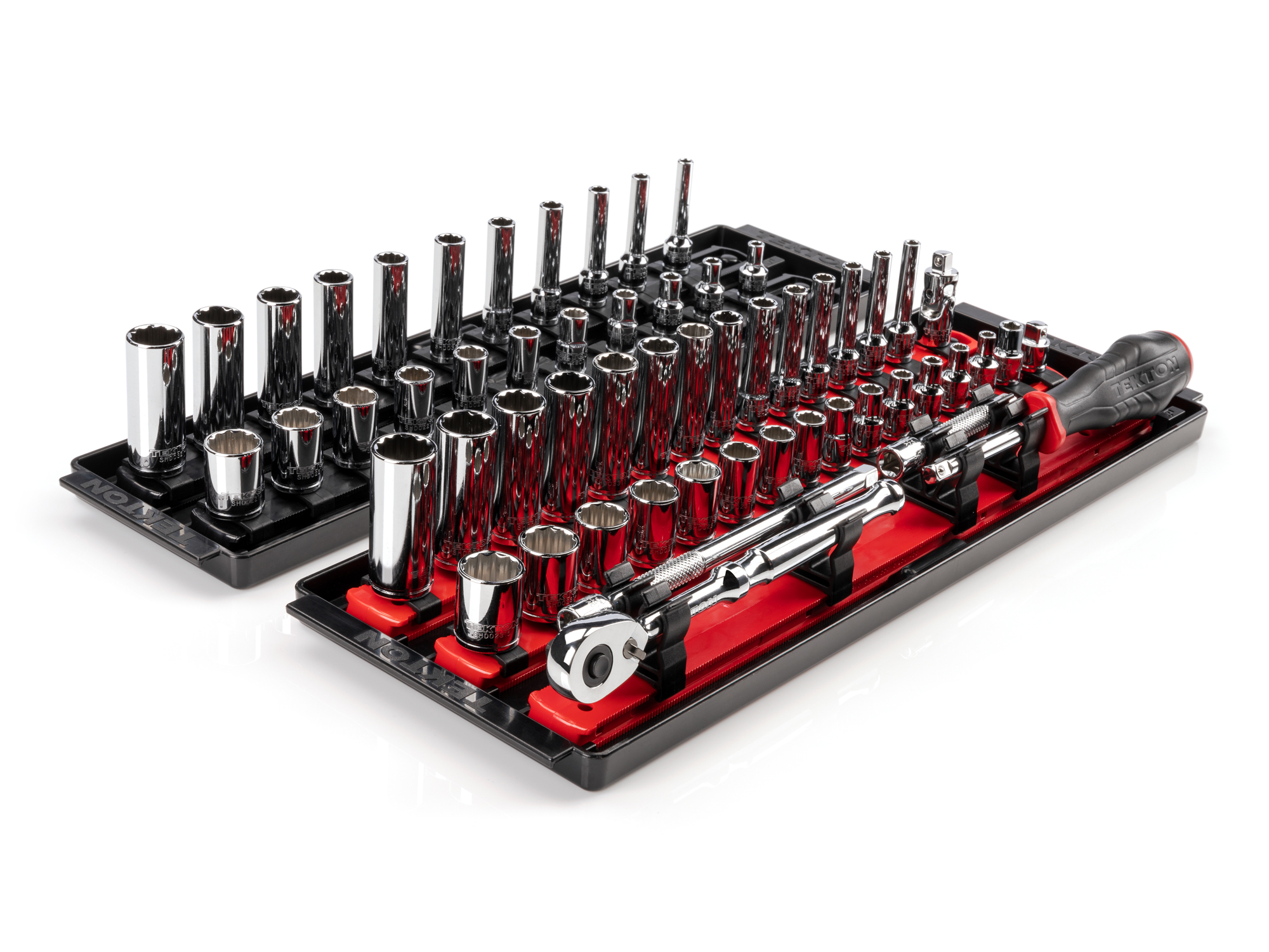 1/4 Inch Drive 12-Point Socket and Ratchet Set with Rails and Trays (57-Piece)