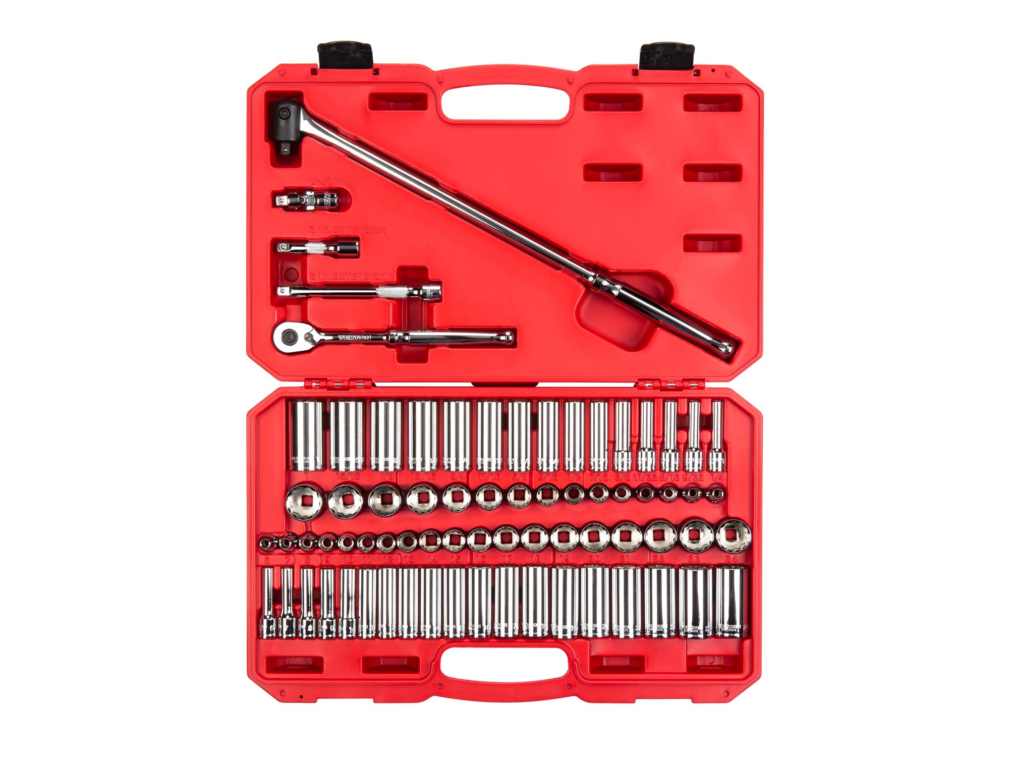 Front view of Tekton case hand drive 12-point socket set. Item #SKT15312