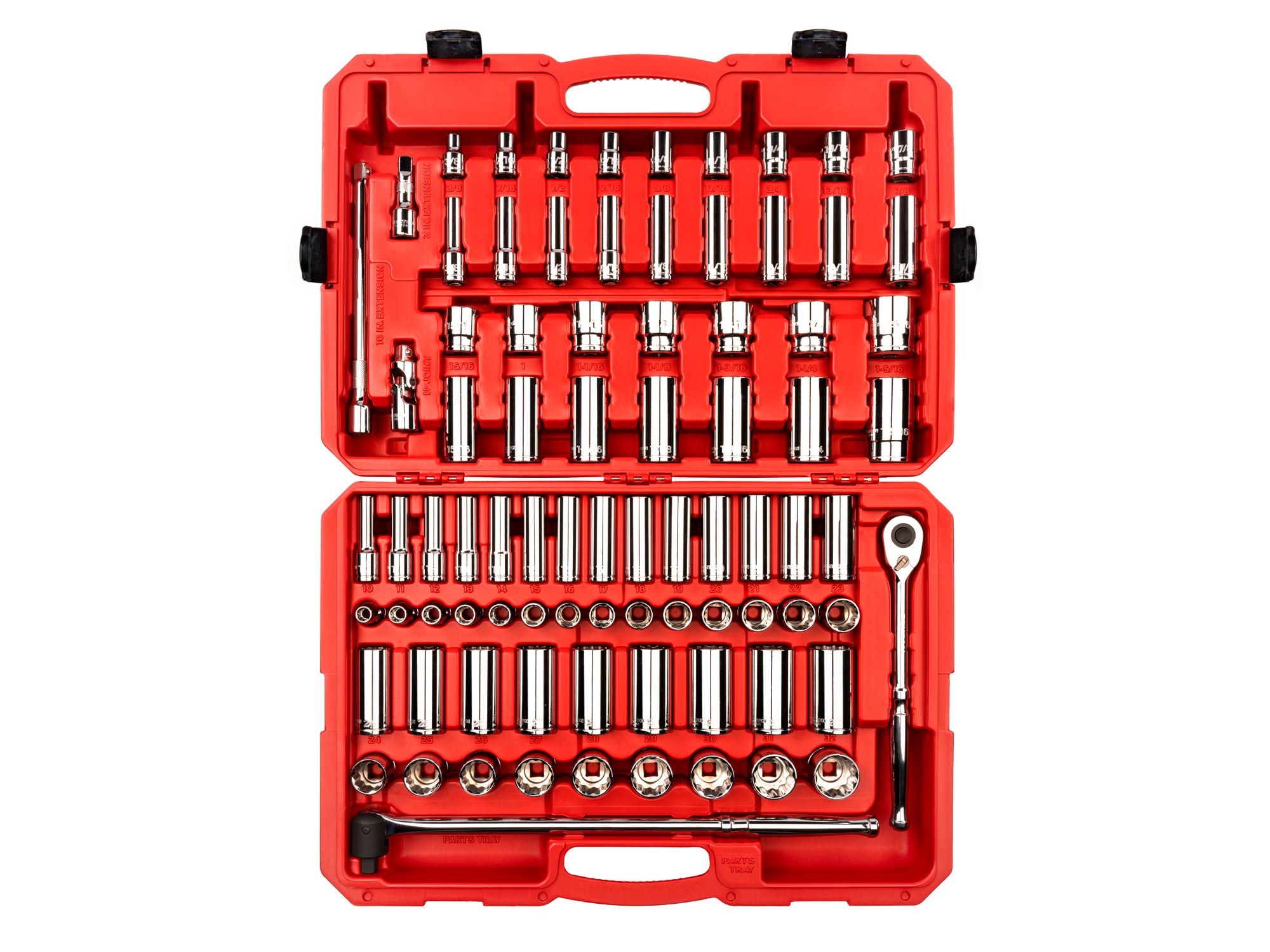 Front view of Tekton case hand drive 12-point socket set. Item #SKT25316