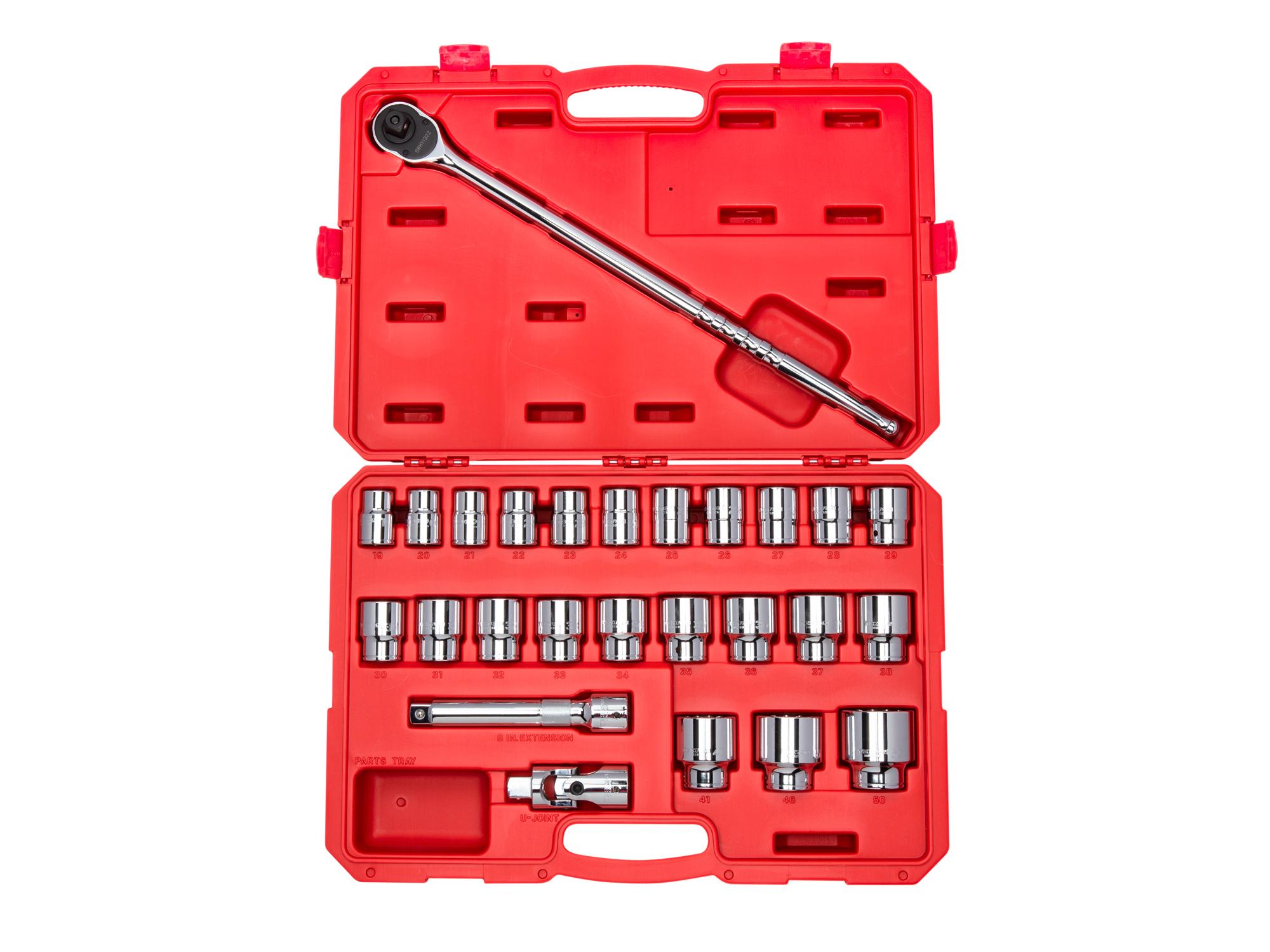 Front view of Tekton case hand drive 12-point socket set. Item #SKT35205