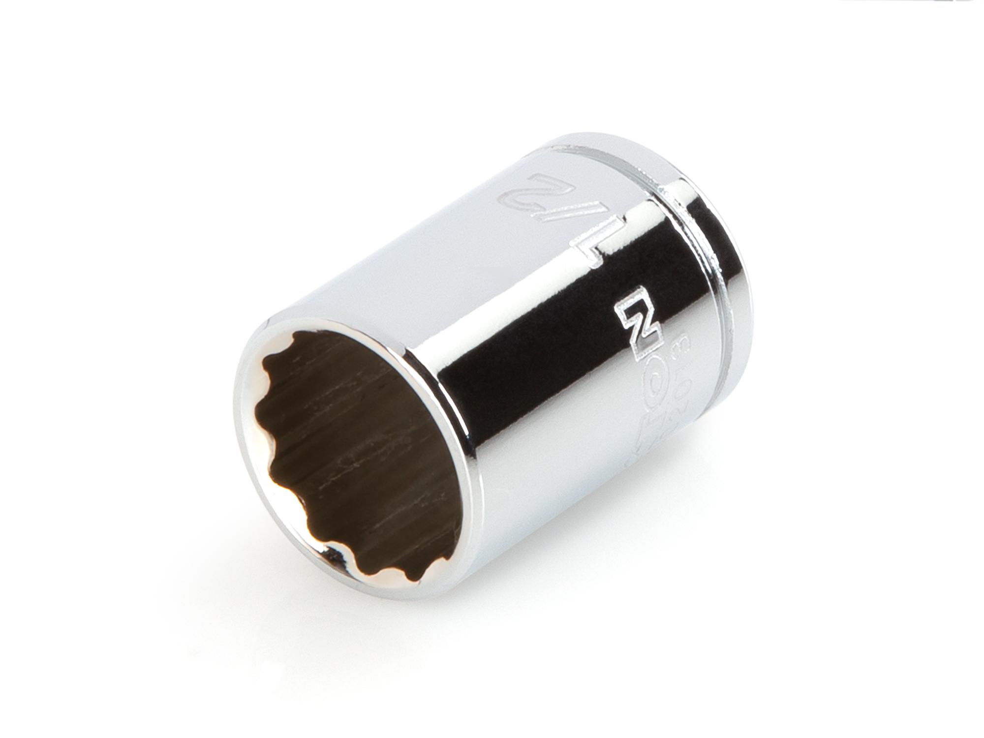 Front-right angle view of Tekton hand drive 12-point socket. Item #SHD02213