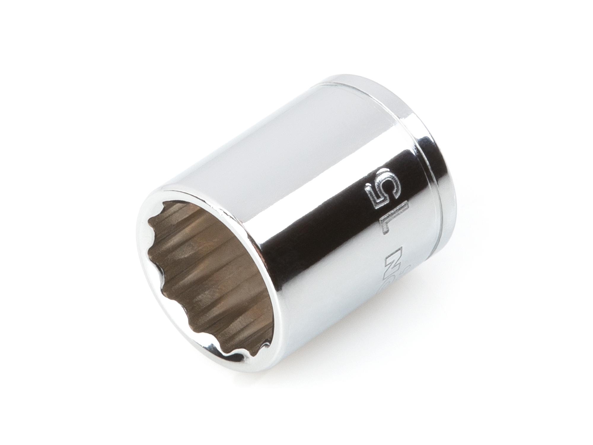 Front-right angle view of Tekton hand drive 12-point socket. Item #SHD02315