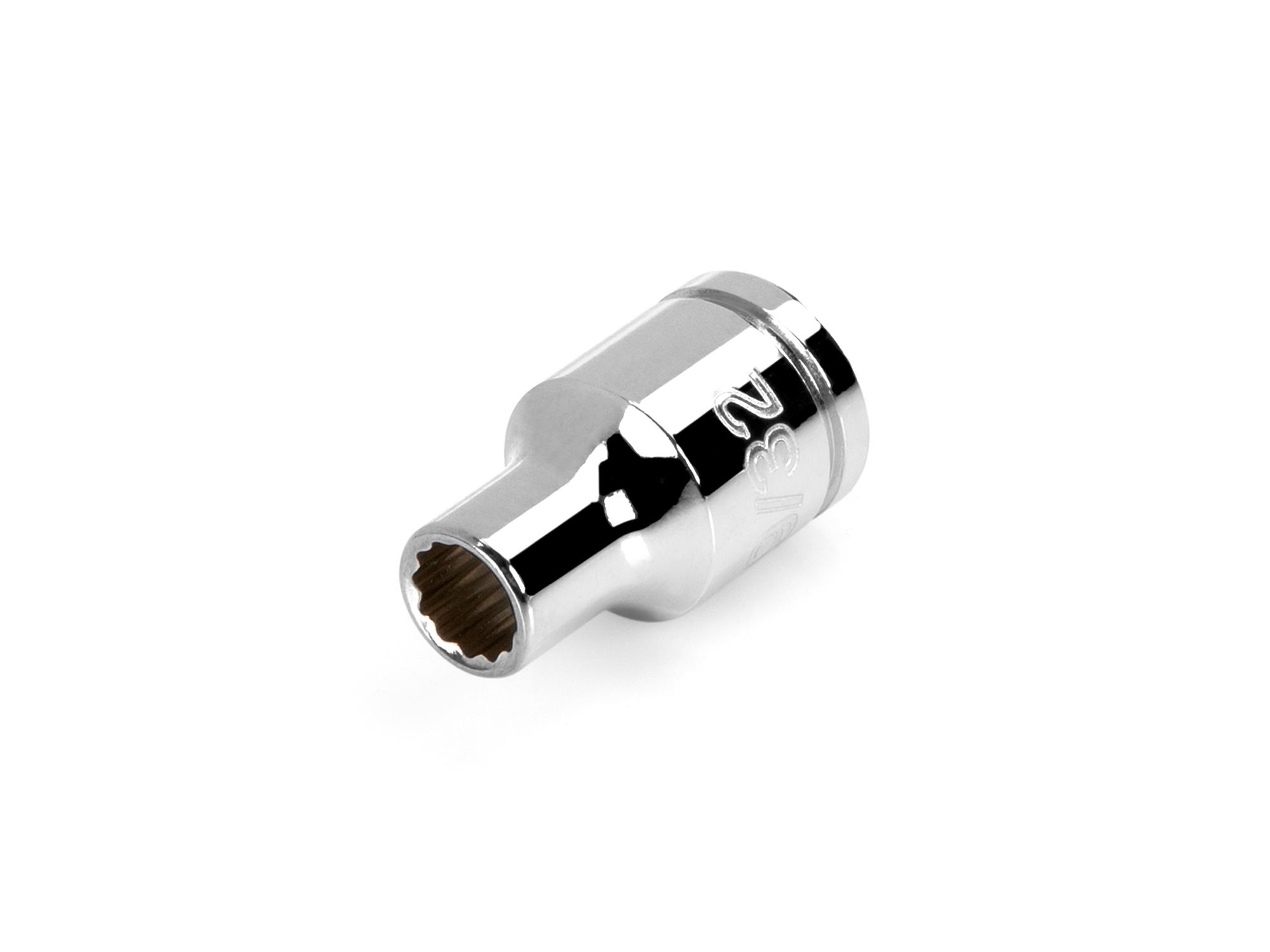 Front-right angle view of Tekton hand drive 12-point socket. Item #SHD12207
