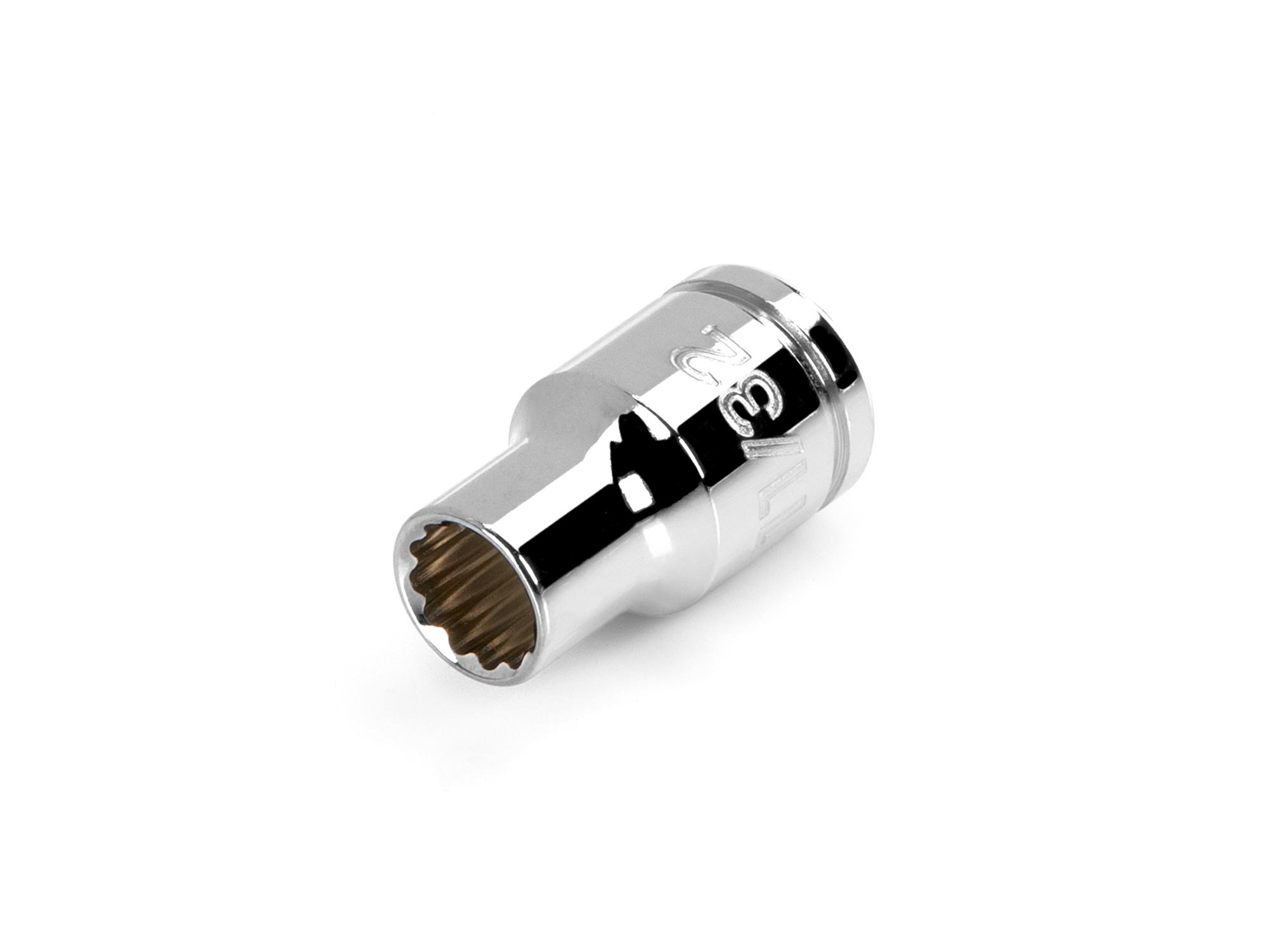Front-right angle view of Tekton hand drive 12-point socket. Item #SHD12209