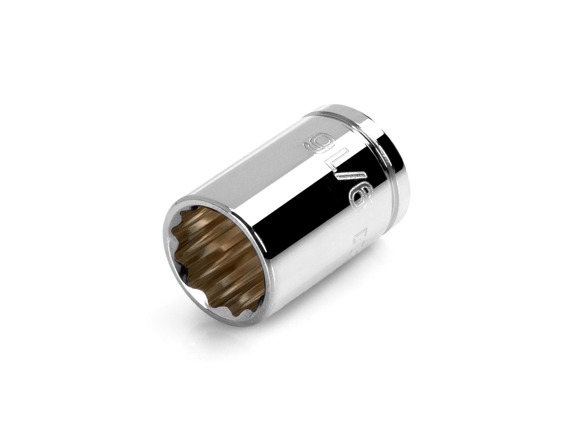 Front-right angle view of Tekton hand drive 12-point socket. Item #SHD12214